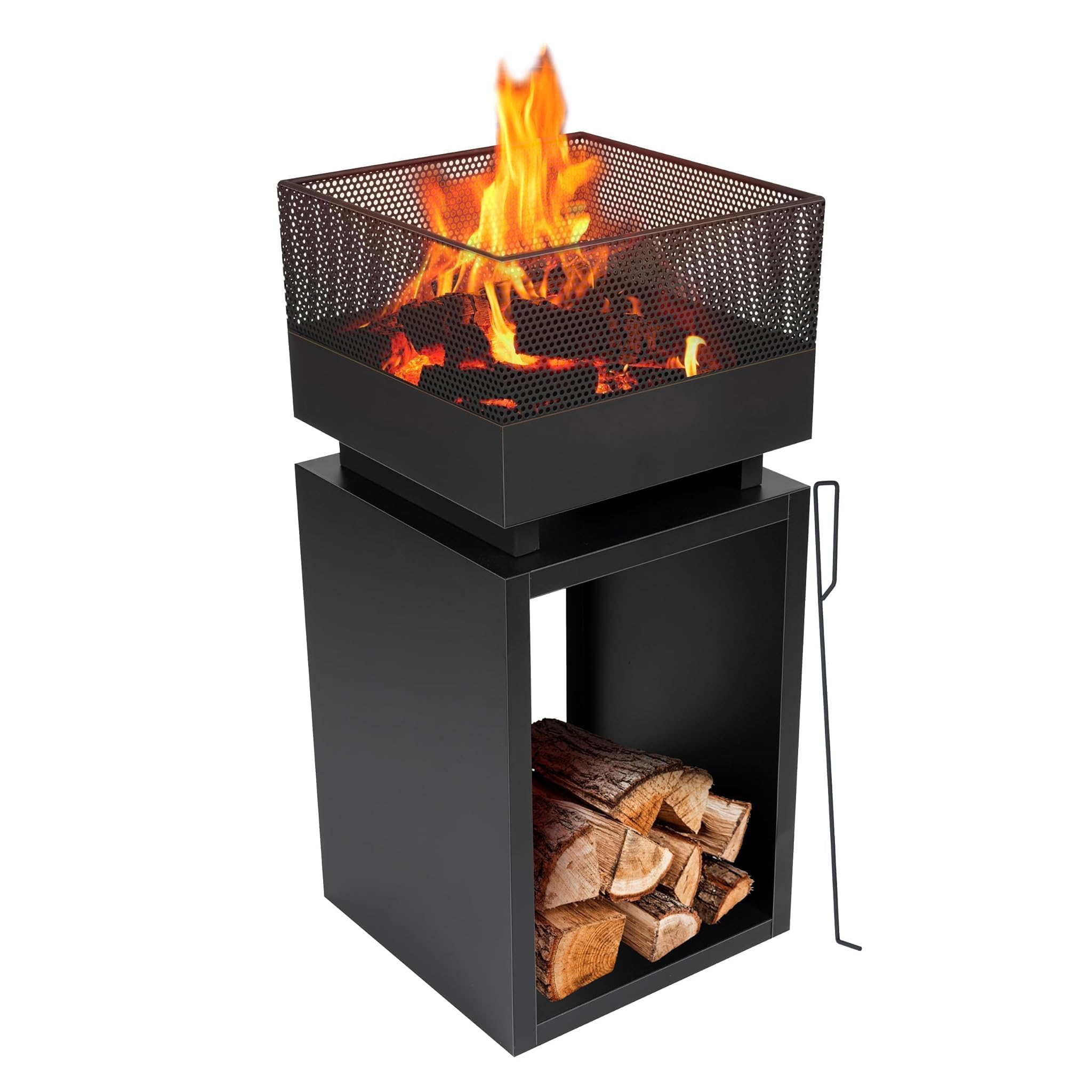 Bbq Collection Cestino per il Fuoco Quadrato 39x39x85cm, Nero