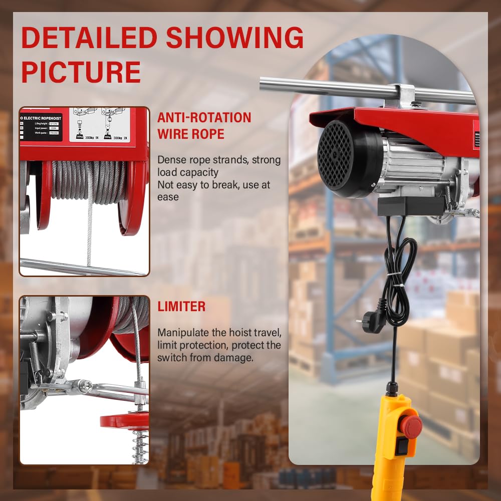 TEENO Paranco Elettrico 1200W - 300KG/600KG, Rosso - immagine 3