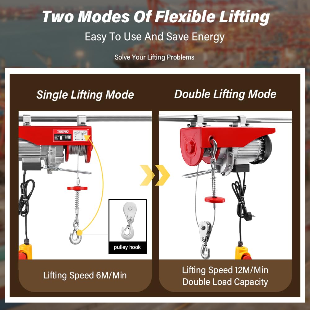 TEENO Paranco Elettrico 1200W - 300KG/600KG, Rosso - immagine 5