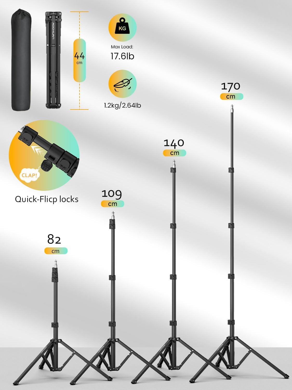 Aochuan Treppiede Completo per Fotocamera 1,7m - immagine 3