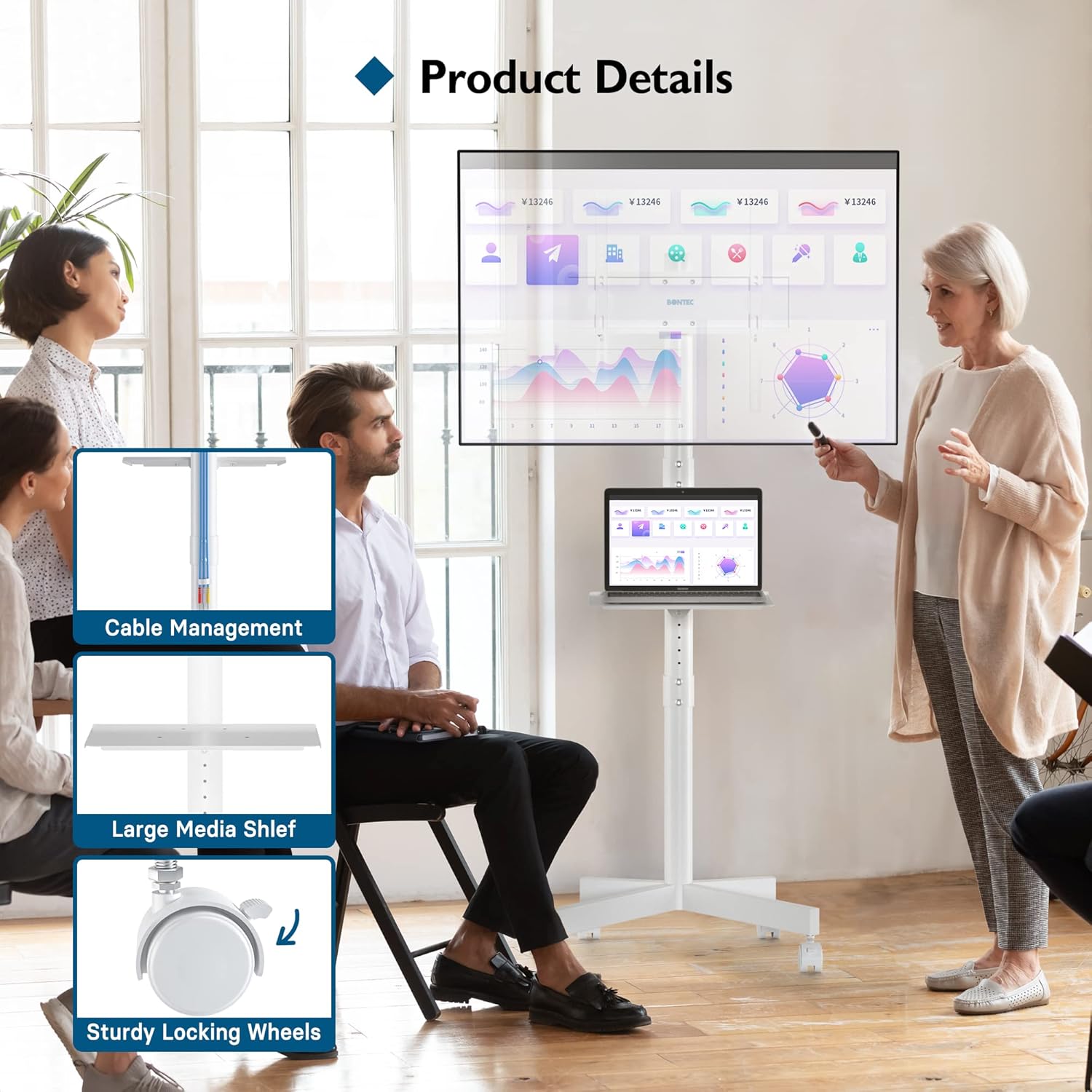 Bontec Supporto TV da Pavimento 23-60 Pollici, Bianco - immagine 4