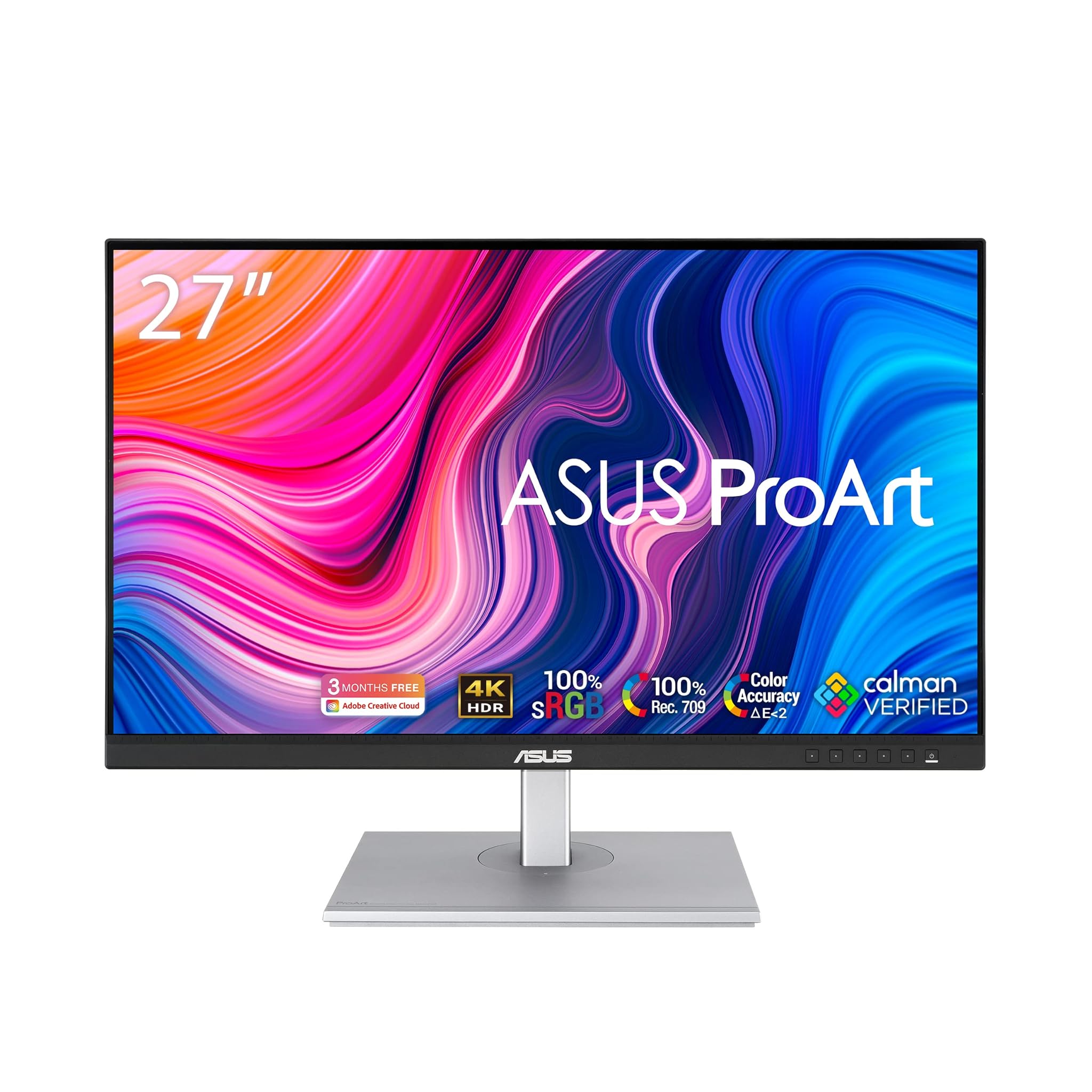ASUS ProArt PA279CV Monitor 27”, 4K UHD (3840x2160), USB-C, IPS, 100percento sRGB e Rec.709, Precisione colore DeltaE minore di 2, ProArt Preset e ProArt Palette, HDR10, Regolabile, Nero