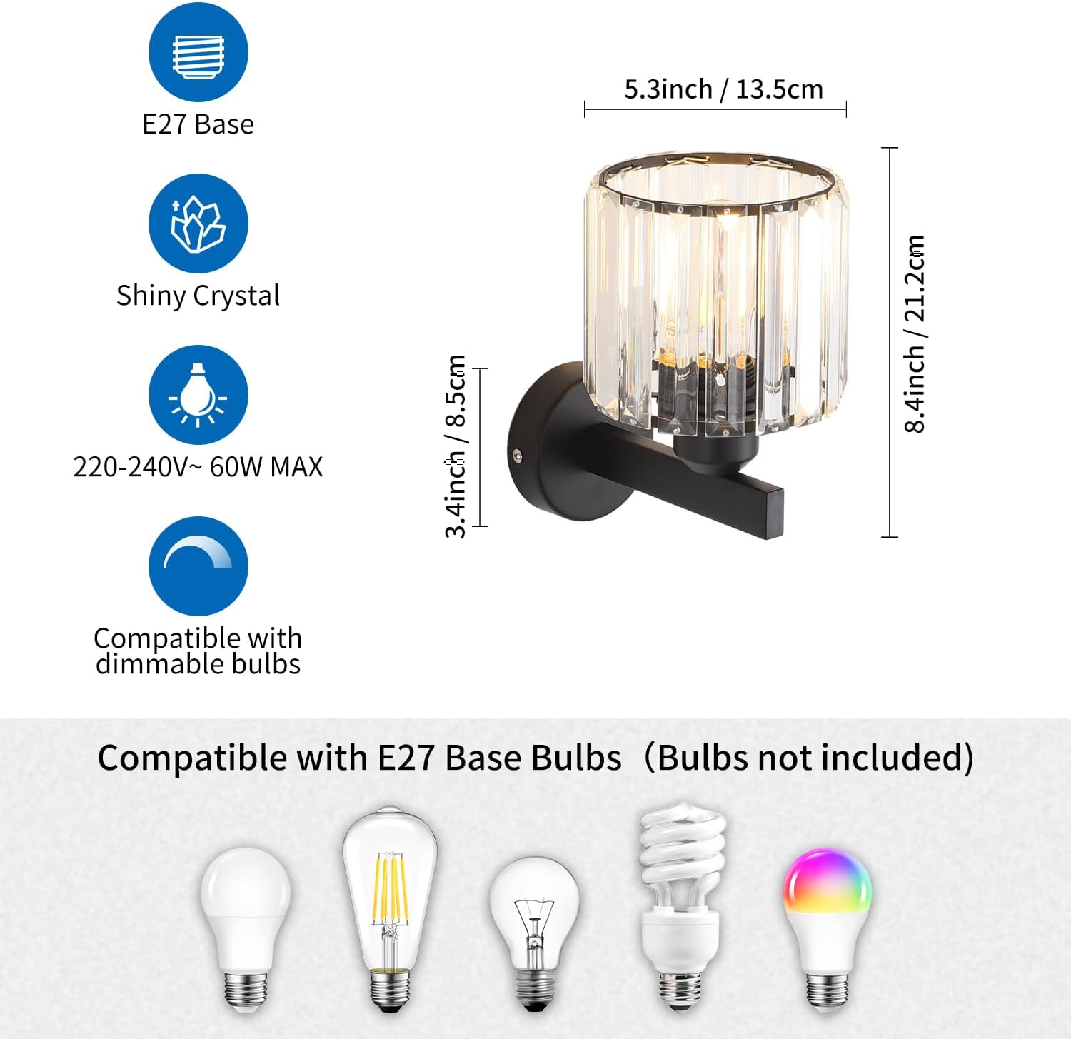 Anwio Applique in Cristallo Nero E27 (2 Unità) - immagine 5