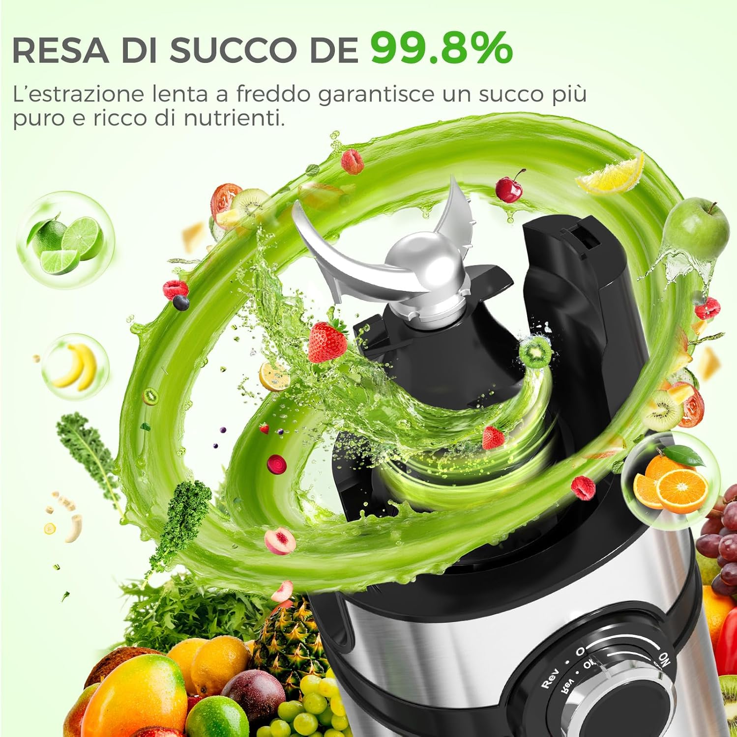Yashe Estrattore di Succo a Freddo con Ampio Tubo 12,7cm - immagine 2