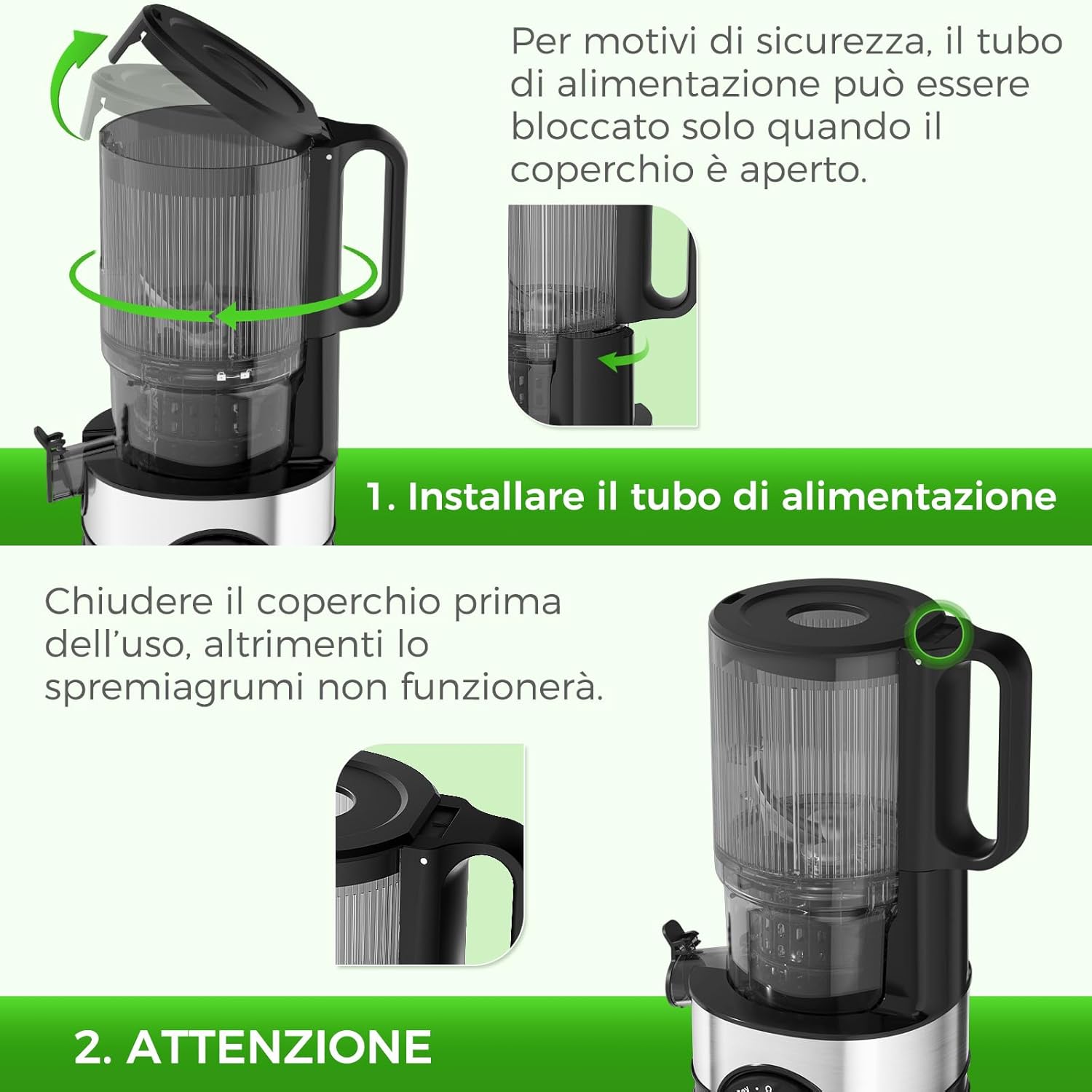 Yashe Estrattore di Succo a Freddo con Ampio Tubo 12,7cm - immagine 3