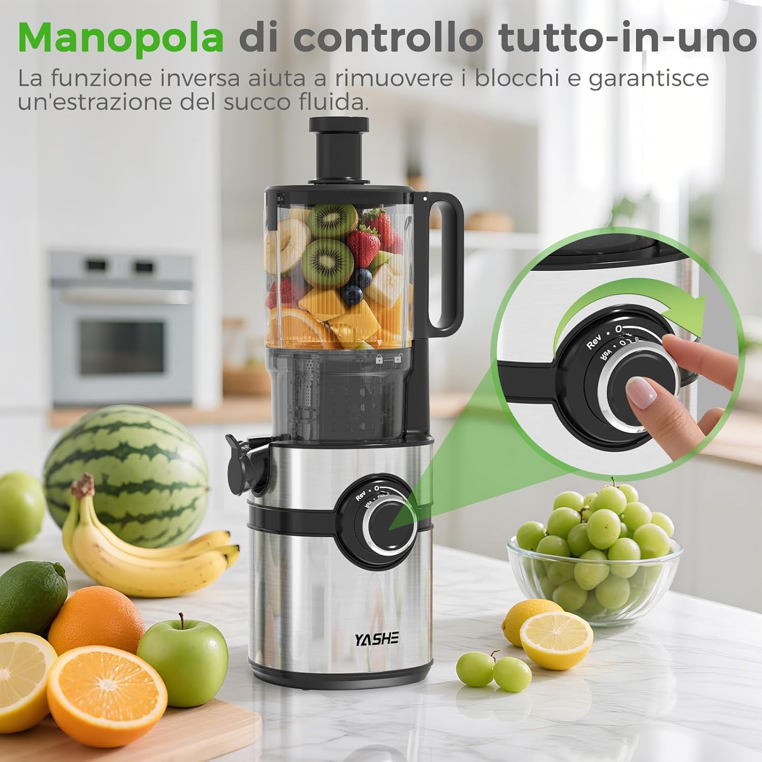 Yashe Estrattore di Succo a Freddo con Ampio Tubo 12,7cm - immagine 8