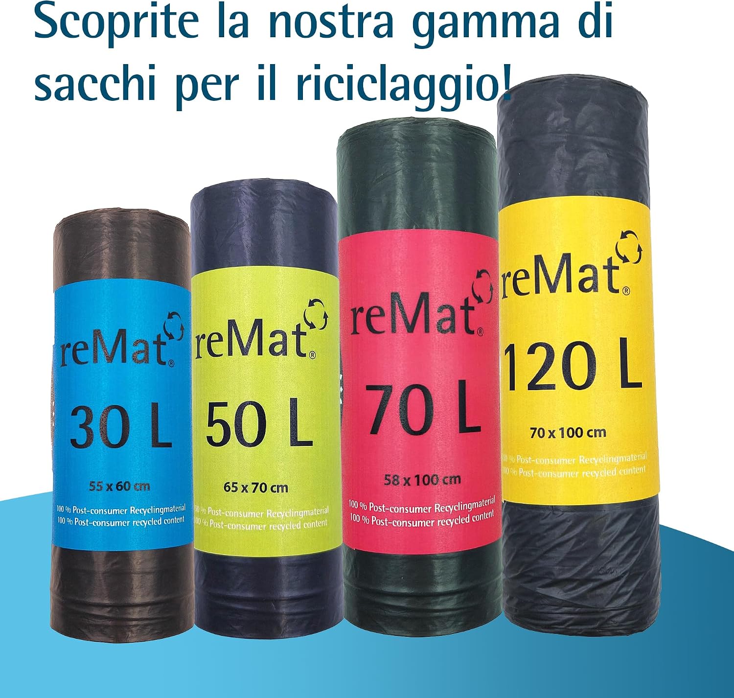 reMat Sacchetti Spazzatura 50l, in Materiale Riciclato al 100% (PCR ...