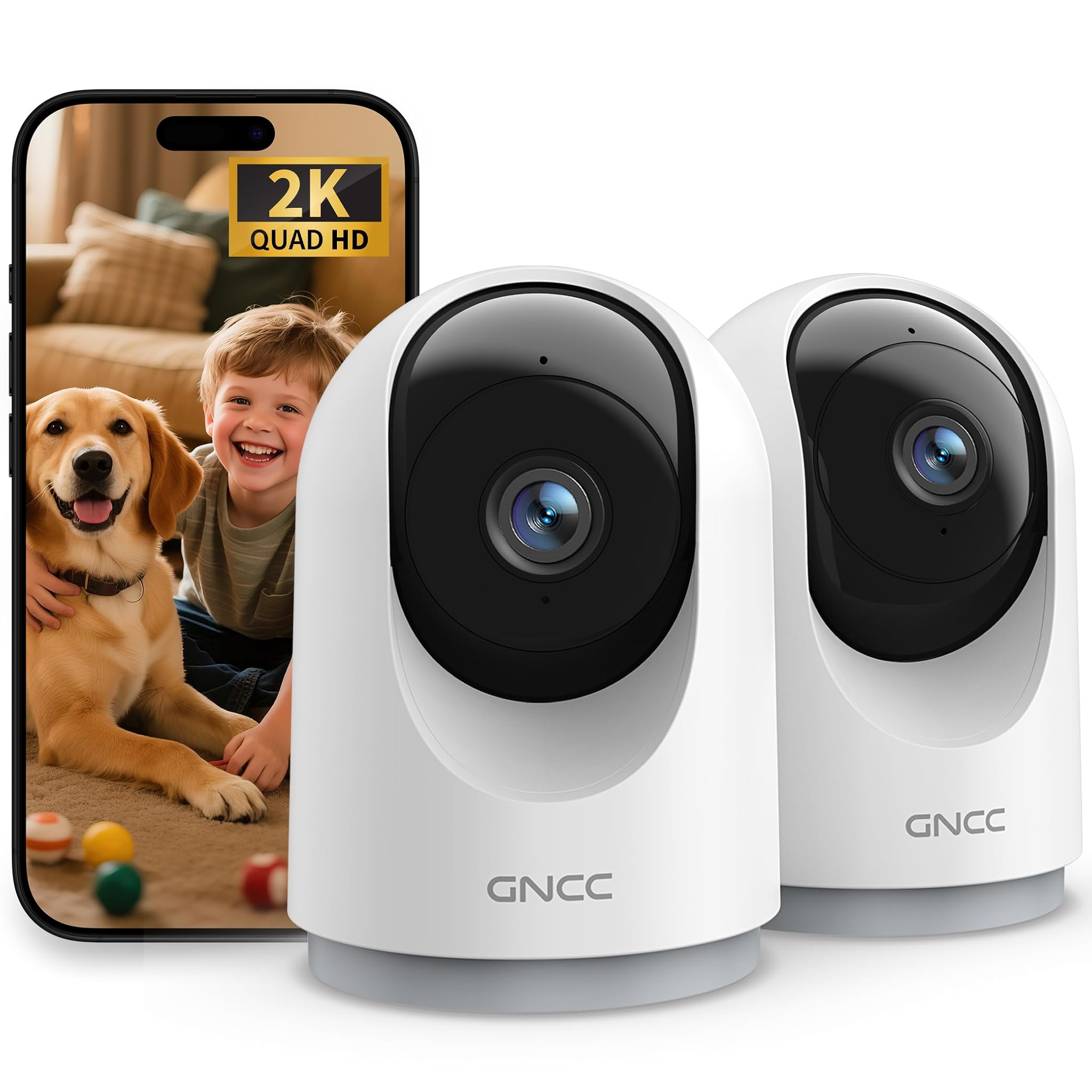 Gncc Telecamera WiFi Interno 2K (2-Pack) 360°