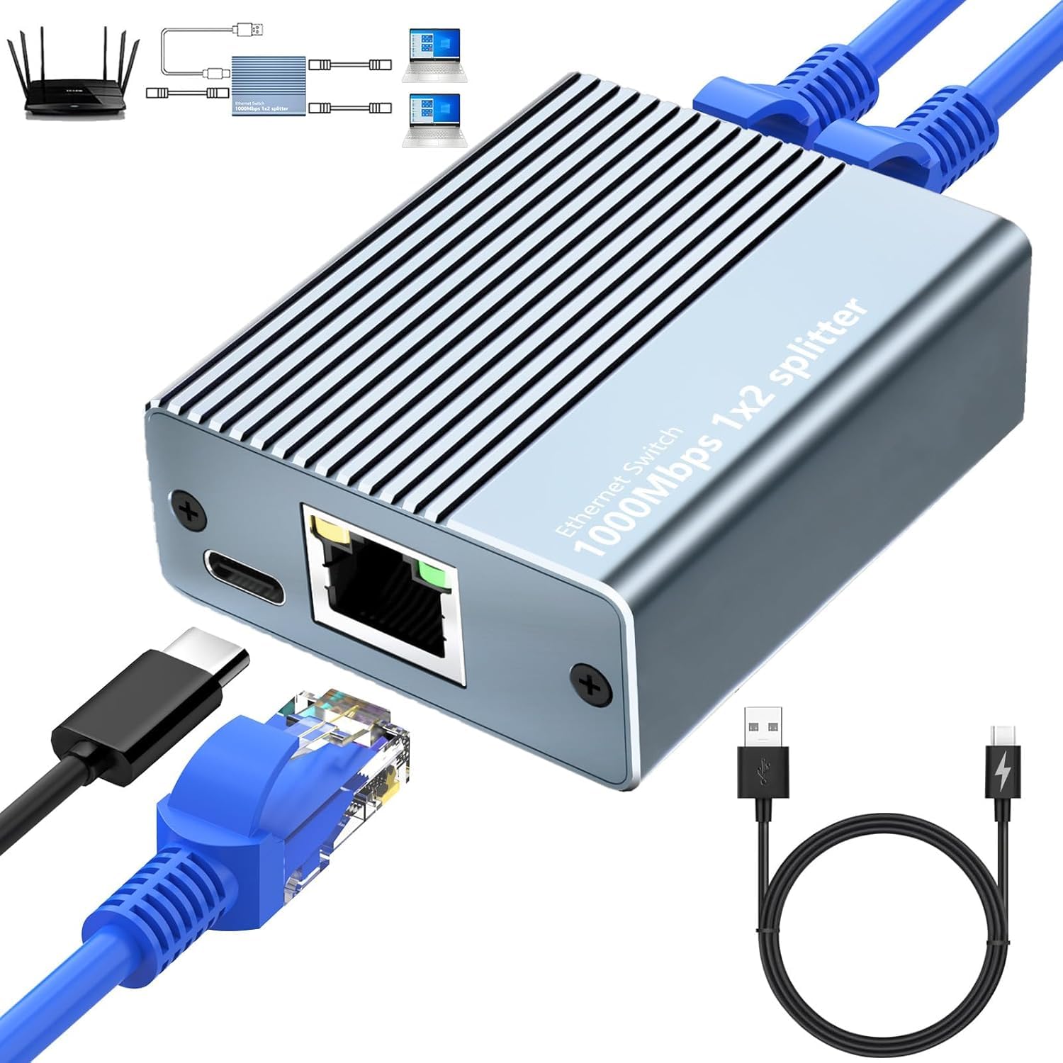 Switch Ethernet Splitter 1 a 2 Gigabit 1000Mbps