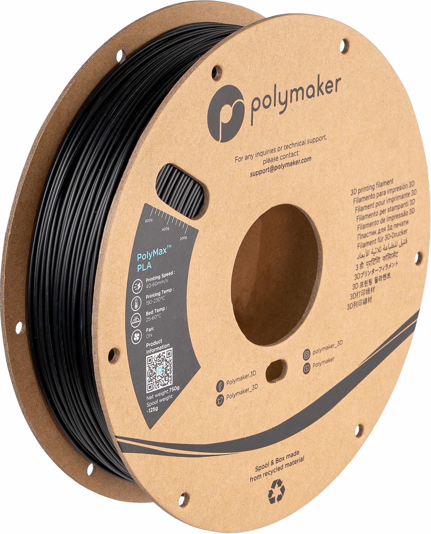 Polymaker PolyMax Tough PLA Nero - 1.75mm - 750g