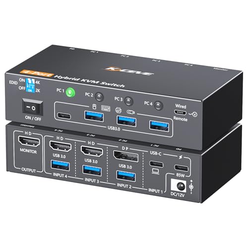 4K KVM Switch 4 PC 1 Monitor HDMI DP USB-C