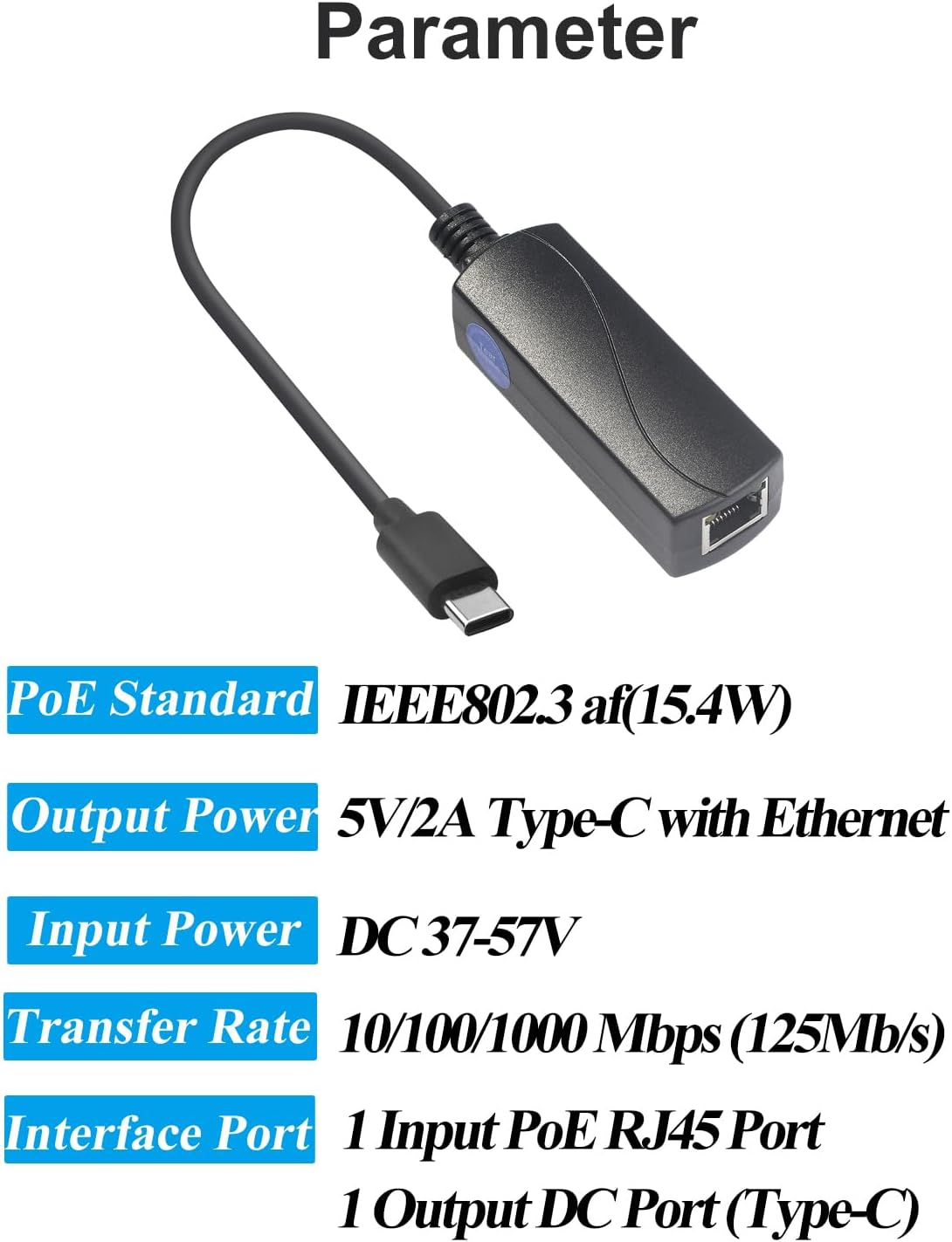 Convertitore Driver Gigabit PoE a USB-C 10W - immagine 2