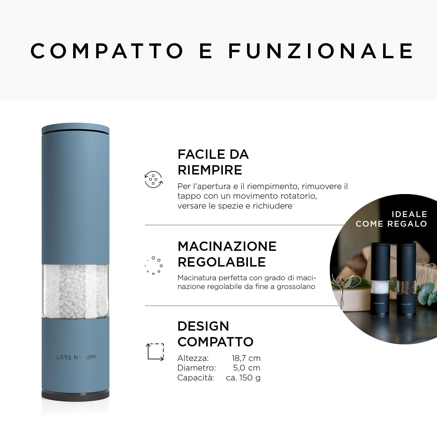 Lars Nysøm Set 2 Macina Sale e Pepe Manuale, Stone Blue - immagine 4