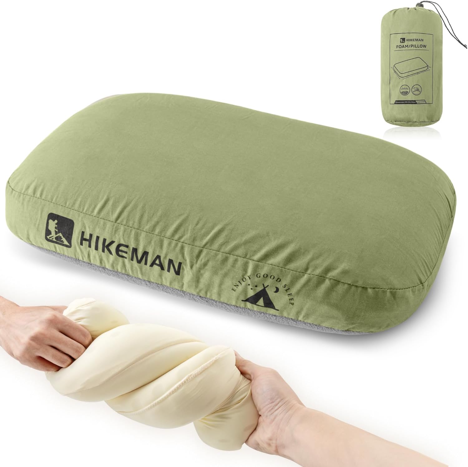 Hikeman Cuscino da Campeggio Memory Foam, Verde Militare