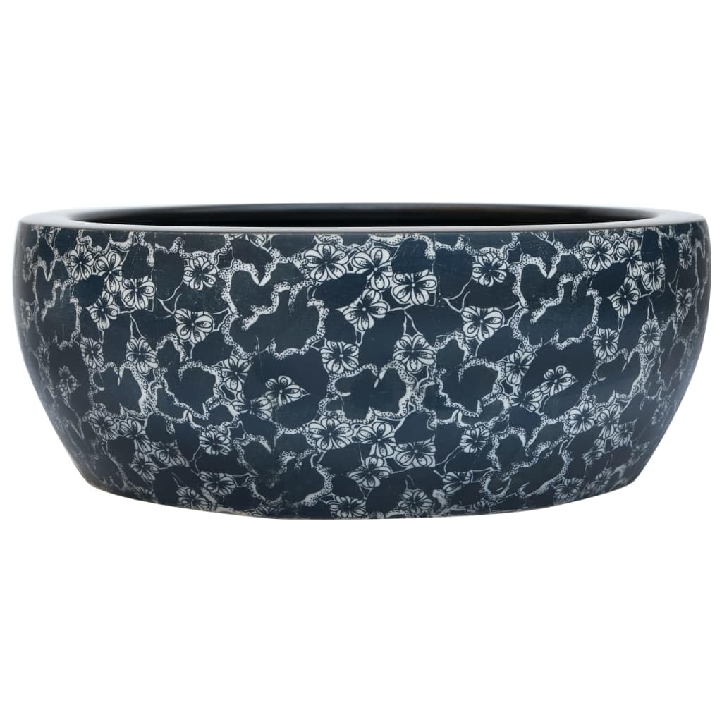 vidaXL Lavabo da Appoggio Nero e Blu Rotondo Φ41x14 cm Ceramica