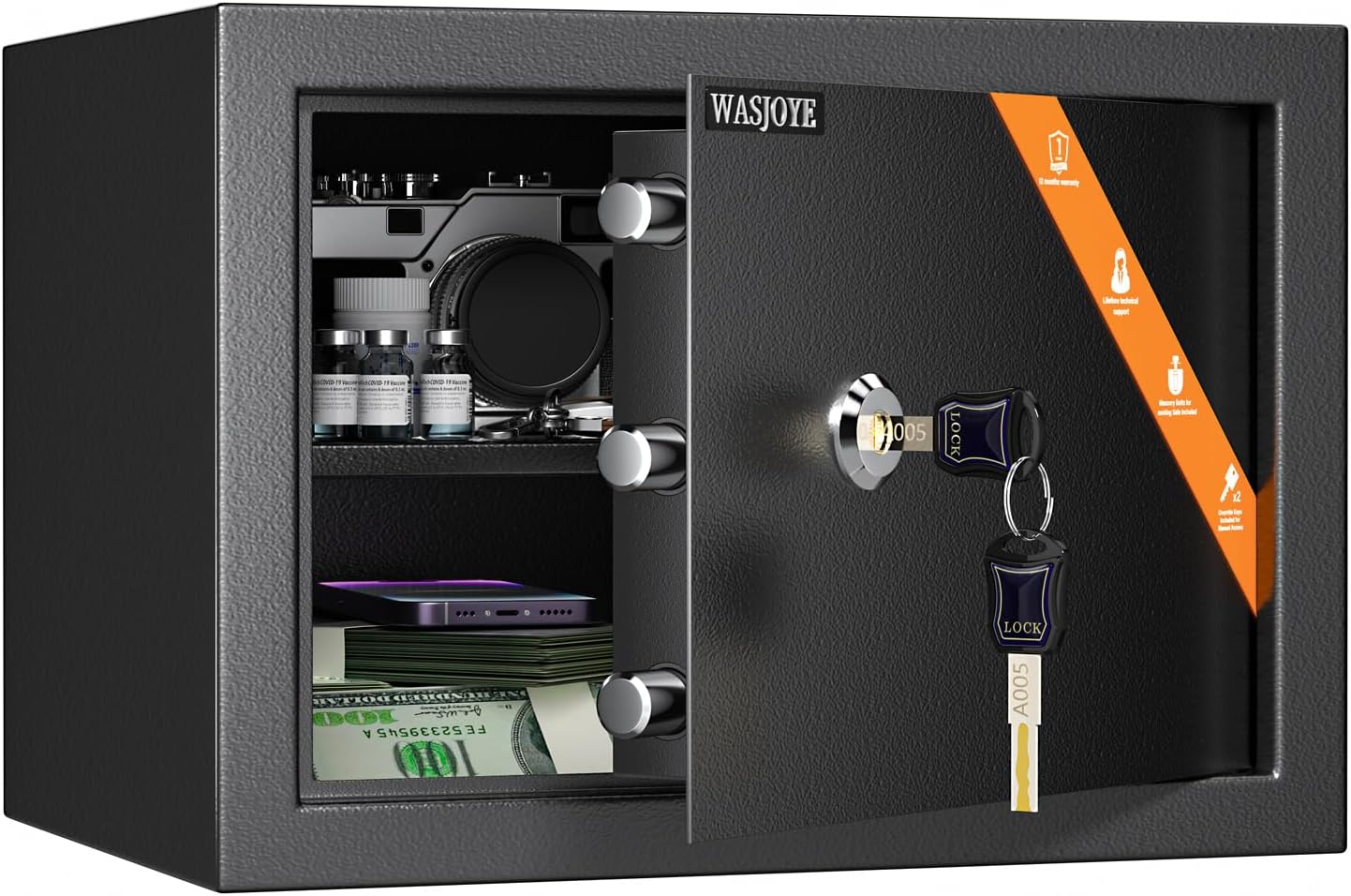 Wasjoye Cassaforte a Muro con Chiave 19L - immagine 1