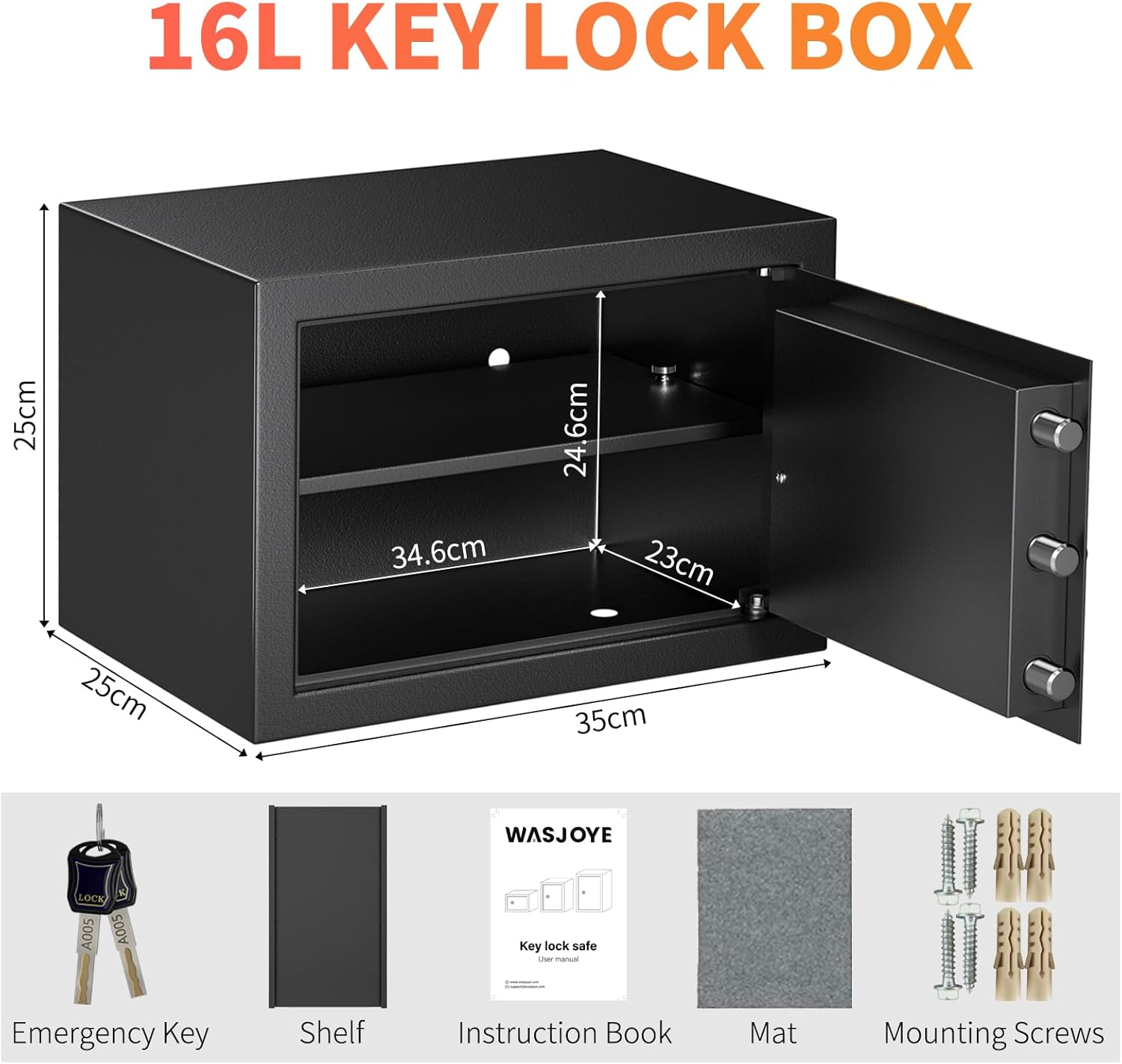 Wasjoye Cassaforte a Muro con Chiave 19L - immagine 2