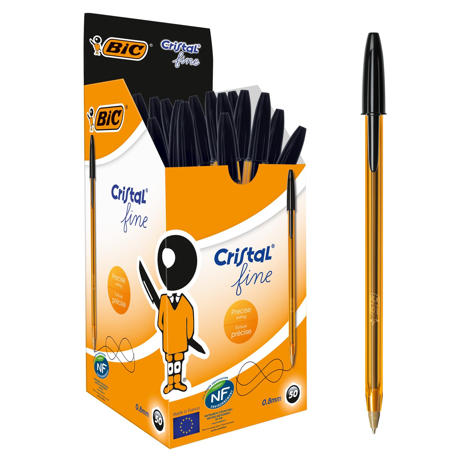 Bic Penne a Sfera Nere Cristal Original Fine (50 Pezzi)
