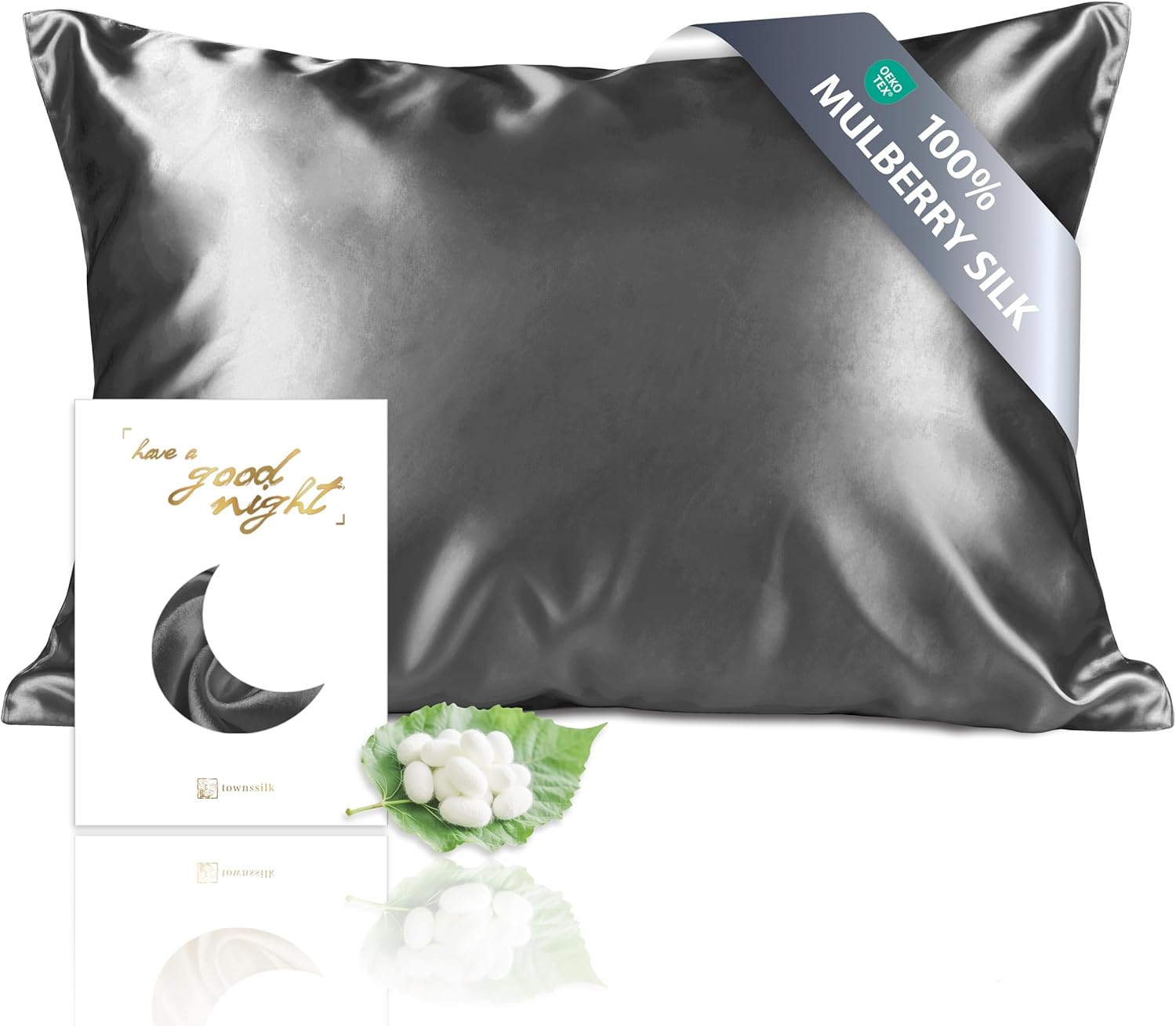 Townssilk Federa Seta Cuscino 50x75cm, Darkgrey - immagine 1