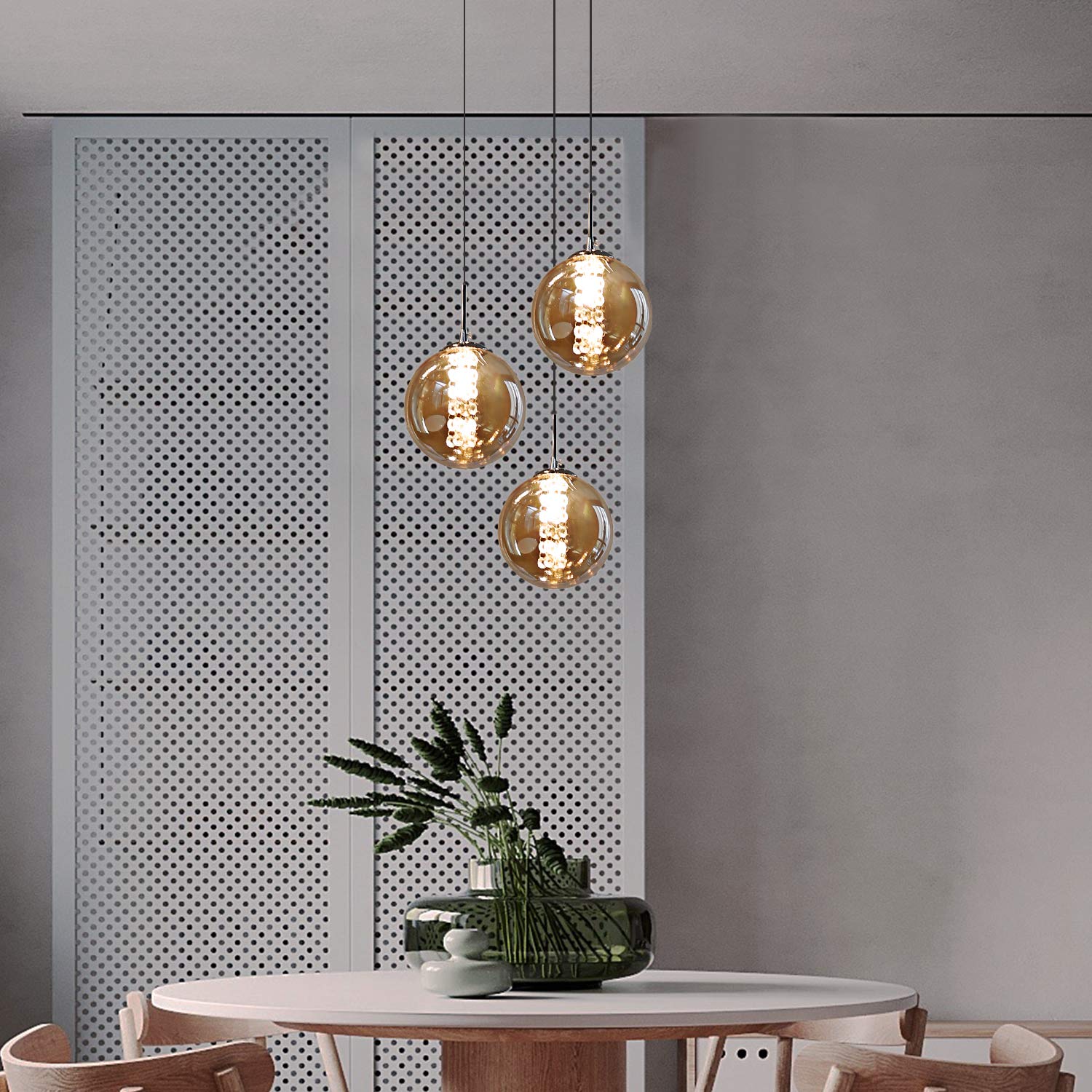 Cbjktx Lampada a Sospensione 3 Fiamme, Ambra