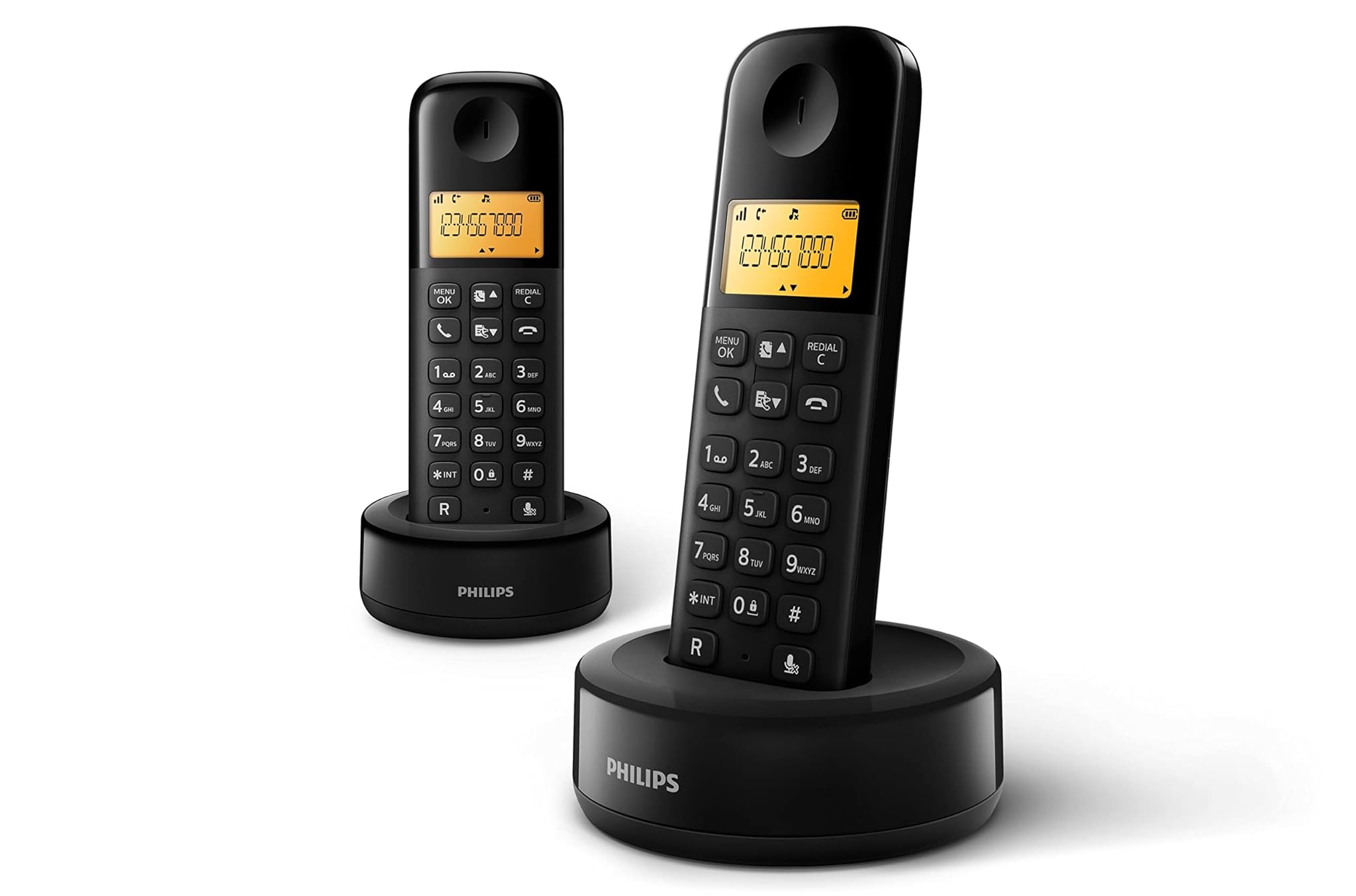 Philips D1602B/01 - Telefono Cordless DECT con 2 Ricevitori, Nero