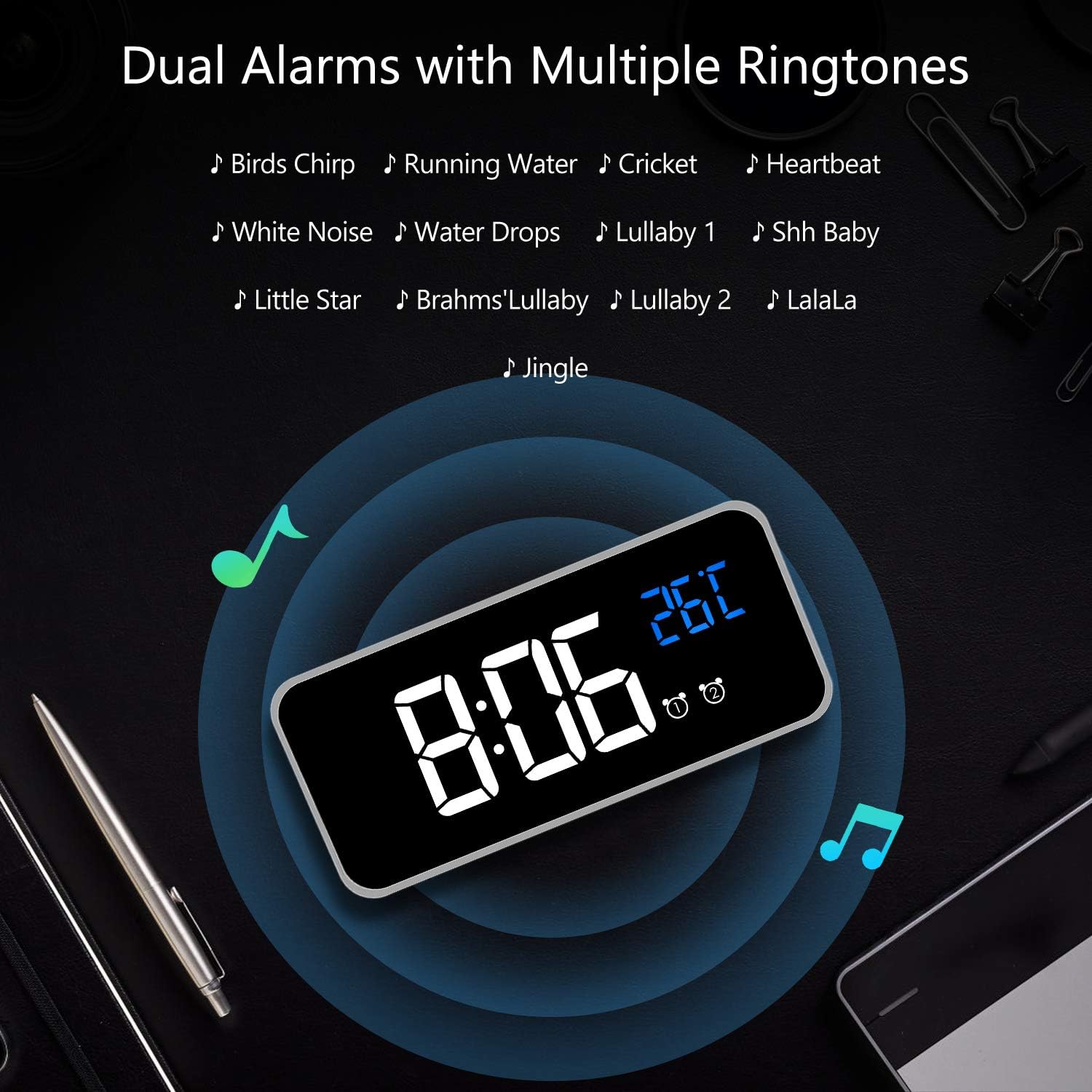 Mosuo Sveglia Digitale con Temperatura e LED, Argento - immagine 6