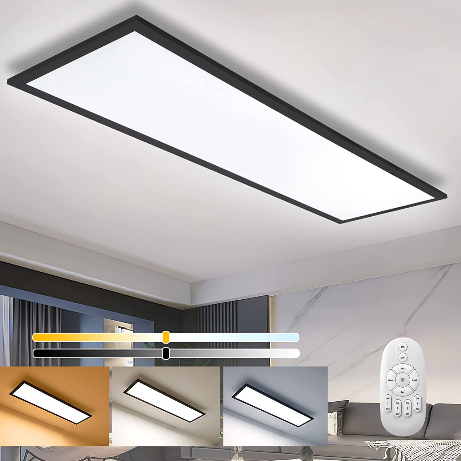 Lampada da Soffitto LED Dimmerabile 100x25cm con Telecomando, 28W Plafoniera LED con Funzione di Memoria, 2700K-6500K Bianco Caldo/Naturale/Freddo, Pannello led per Camera da Letto Soggiorno Cucina
