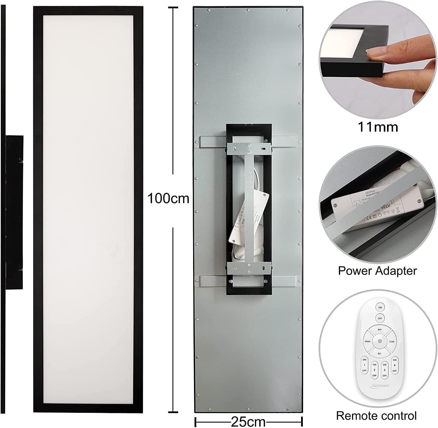 Lampada da Soffitto LED Dimmerabile 100x25cm con Telecomando, 28W Plafoniera LED con Funzione di Memoria, 2700K-6500K Bianco Caldo/Naturale/Freddo, Pannello led per Camera da Letto Soggiorno Cucina - immagine 7