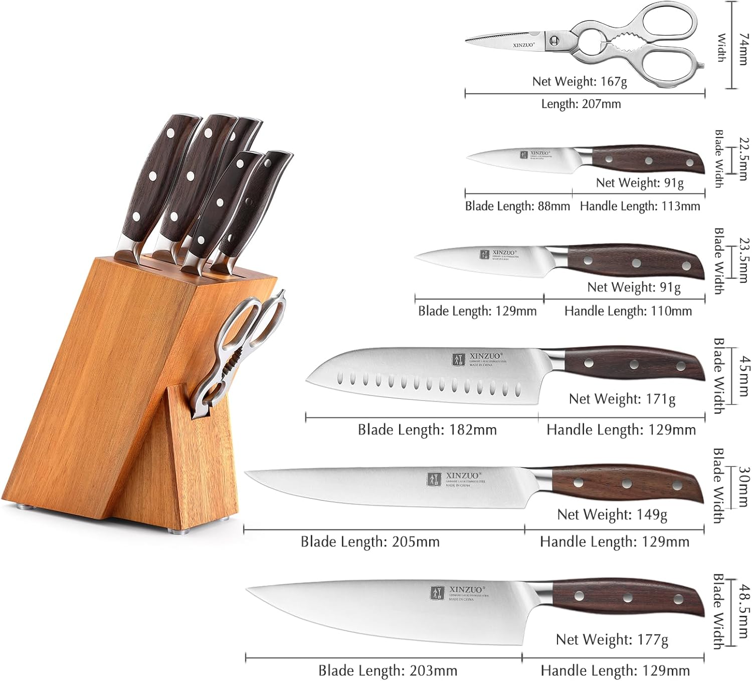 Xinzuo Set Coltelli da Chef 7 Pezzi con Portacoltelli - immagine 4