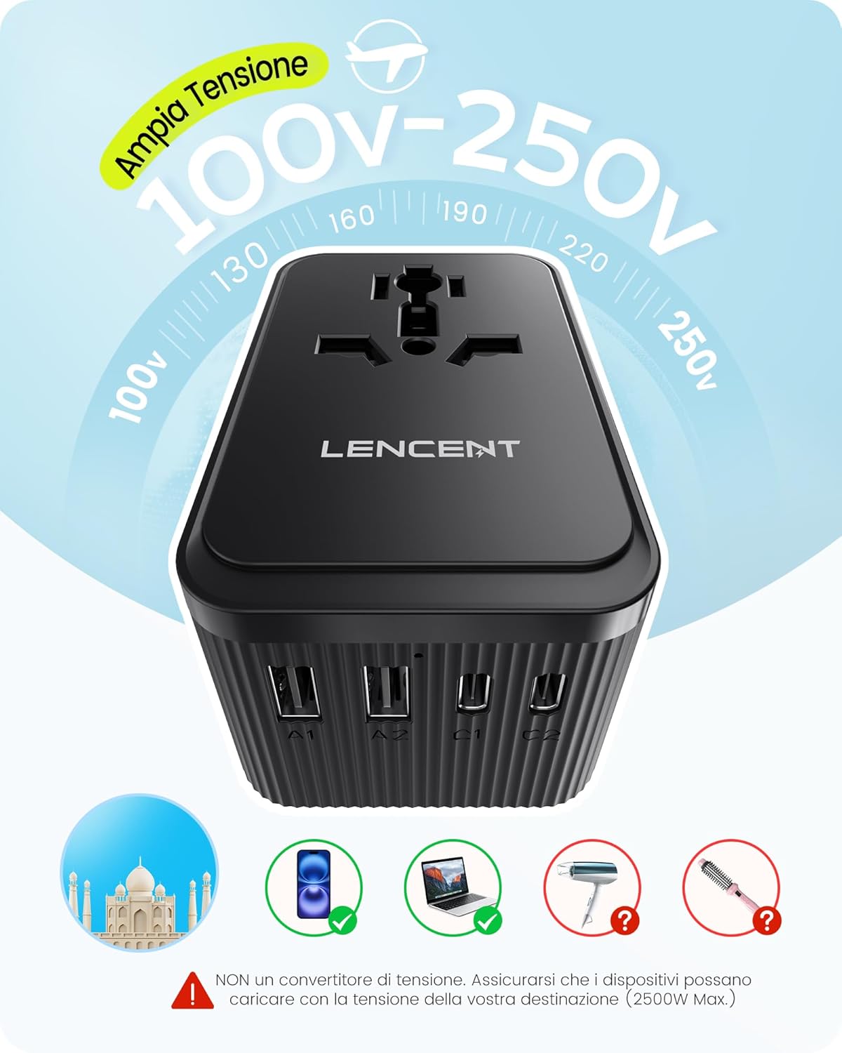 Lencent Adattatore da Viaggio Tipo D 30W - immagine 8