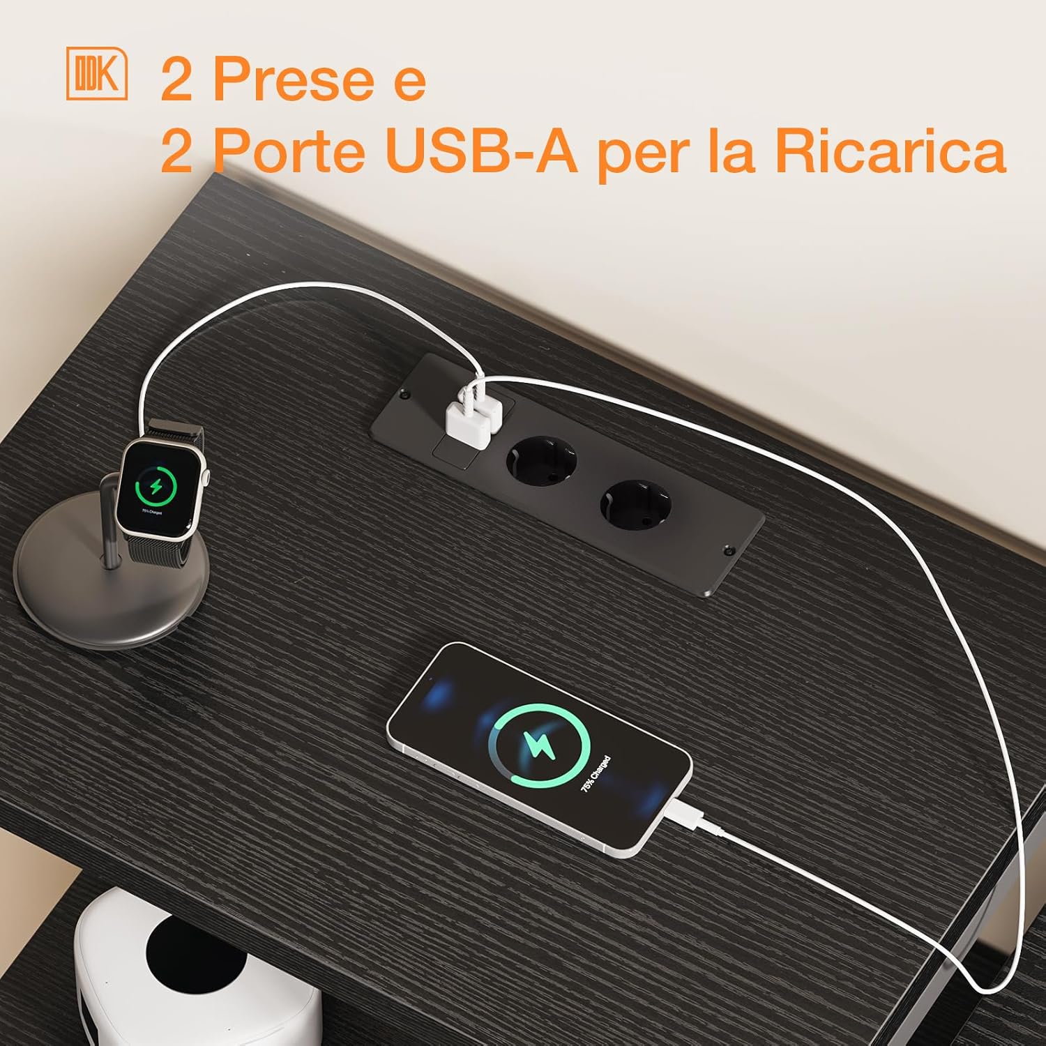 Odk Cassettiera con 2 USB e 2 AC, Nero e Grigio Scuro - immagine 4