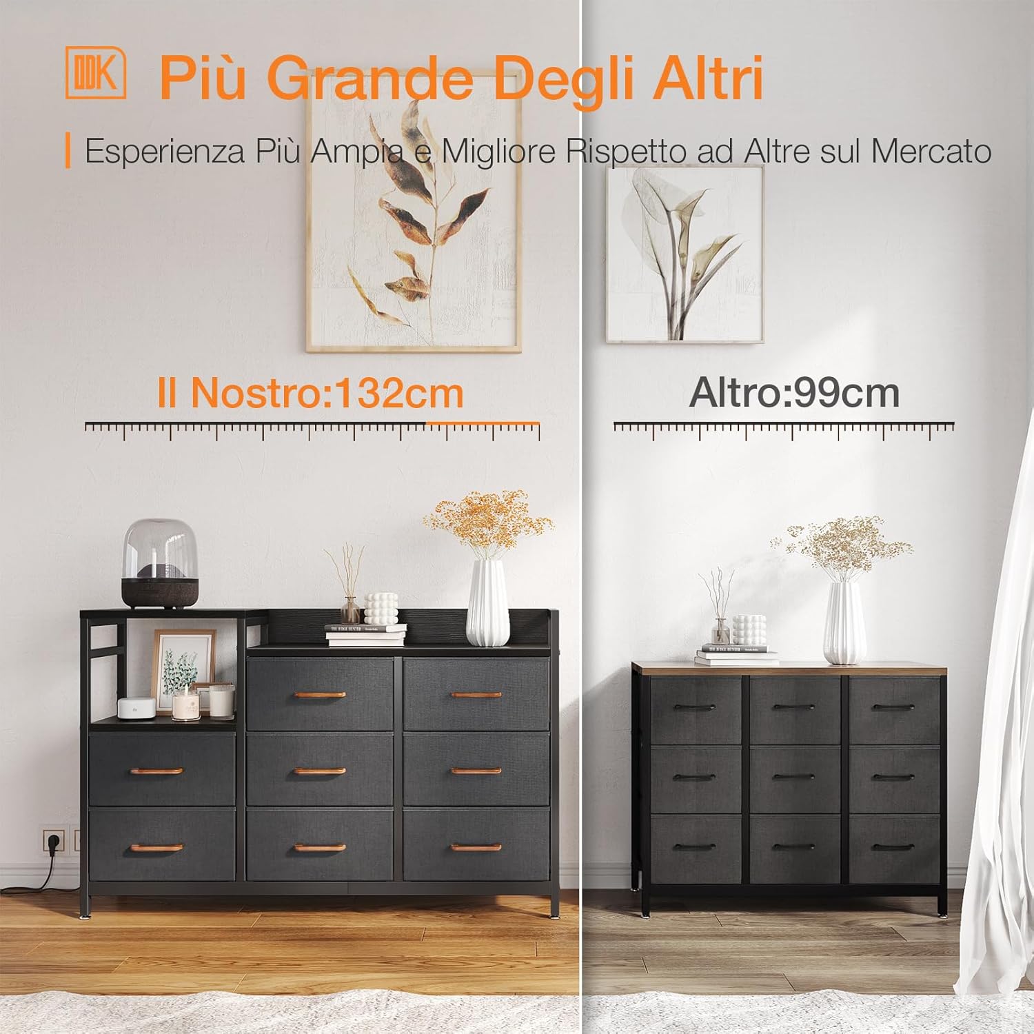 Odk Cassettiera con 2 USB e 2 AC, Nero e Grigio Scuro - immagine 5