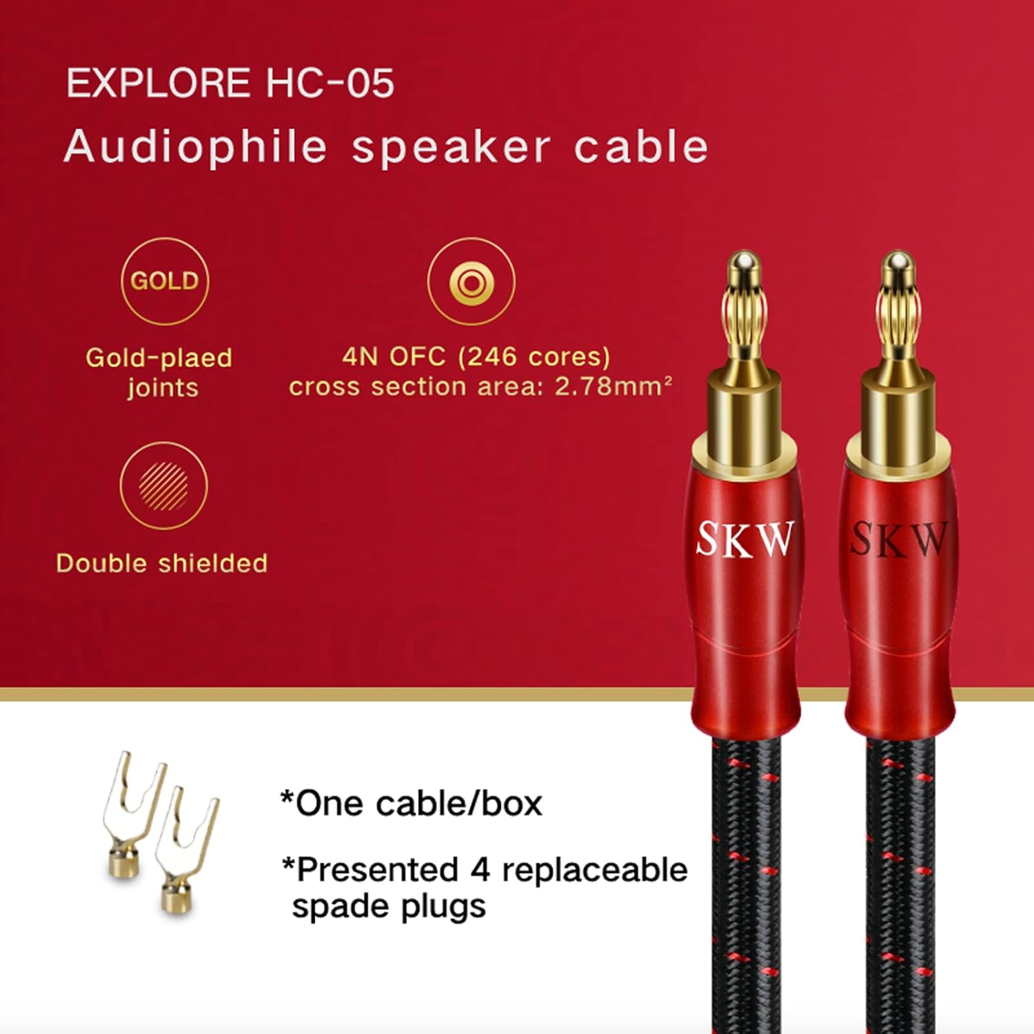 Cavo Altoparlante Singolo 14 AWG OFC 5m, Rosso - immagine 1