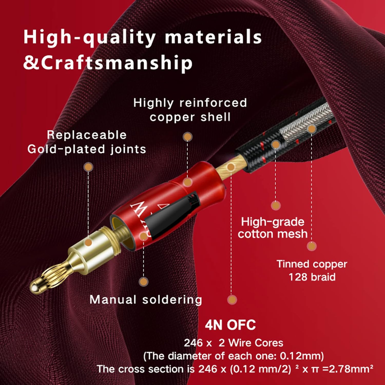 Cavo Altoparlante Singolo 14 AWG OFC 5m, Rosso - immagine 2