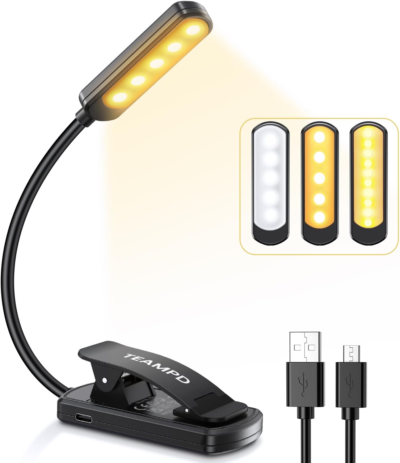 TEAMPD Luce da Lettura USB Ricaricabile 10 LED - immagine 1