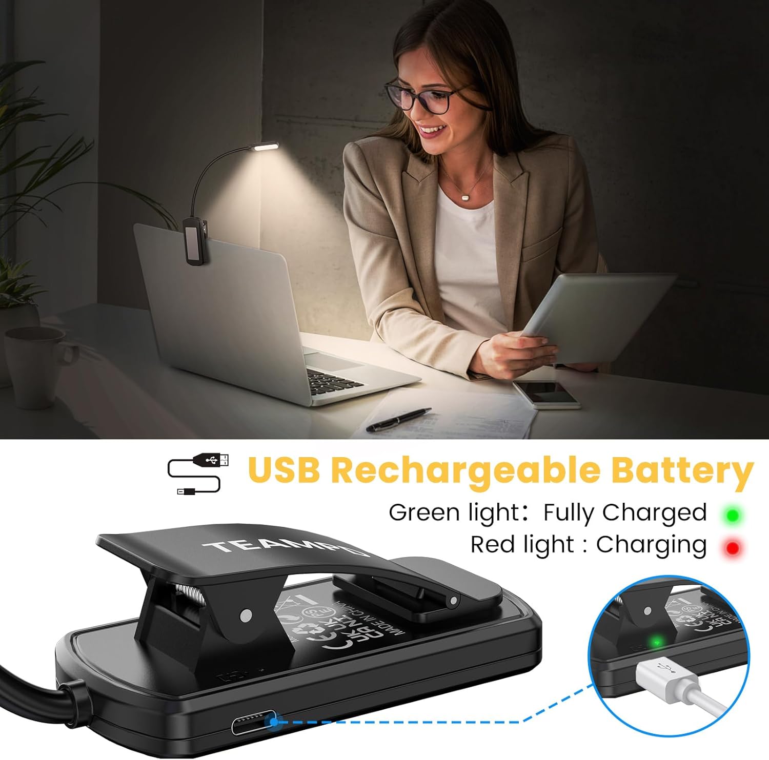 TEAMPD Luce da Lettura USB Ricaricabile 10 LED - immagine 4