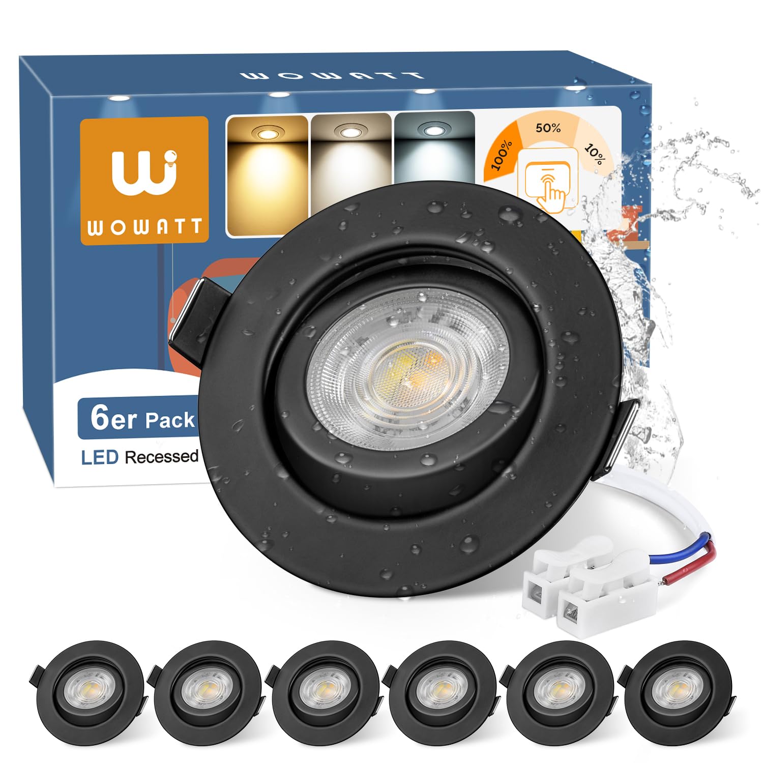 wowatt Faretti LED da Incasso Dimmerabili IP44 - Set da 6