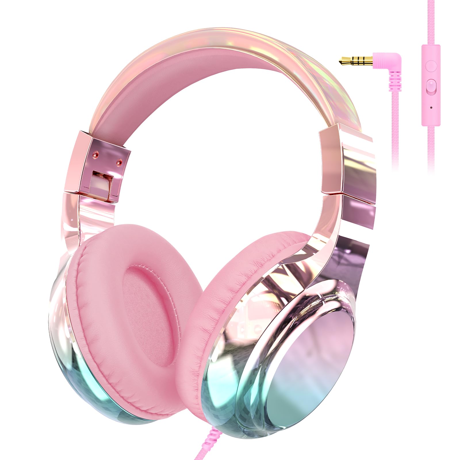 JYPS Cuffie Bambini Over Ear, Metallico Cuffie Bambina con Filo, Limite Di Volume Di 85/94dB, Cuffie Per Bambini Pieghevoli con Microfono, Cuffie Bambino con 3.5 mm Jack per Ragazza/Musica