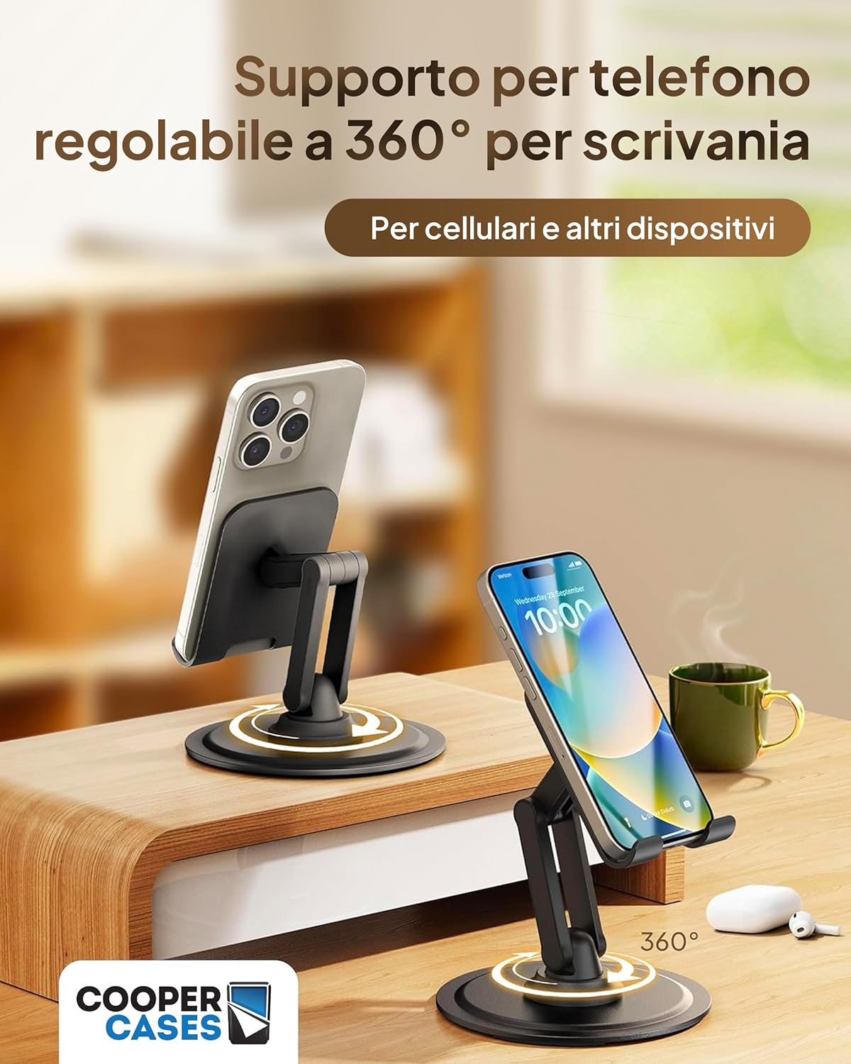 Cooper 360° Stand - Supporto Telefono Scrivania, Nero - immagine 2