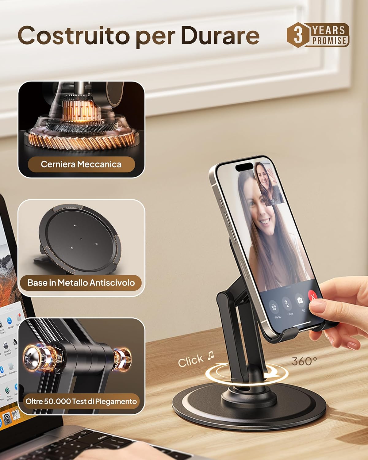 Cooper 360° Stand - Supporto Telefono Scrivania, Nero - immagine 4