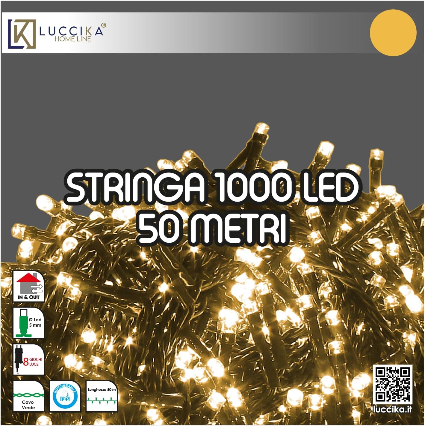 Luccika Stringa Natalizia LED 50 Metri 1000 Led, Bianco Caldo - immagine 2