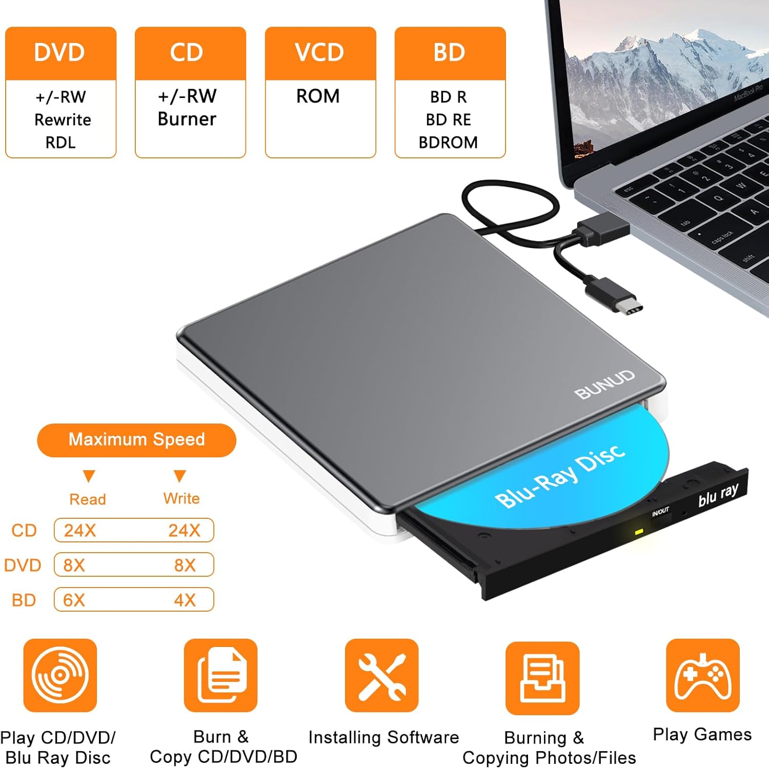 Masterizzatore Blu-Ray Esterno USB 3.0 & Type-C - immagine 3