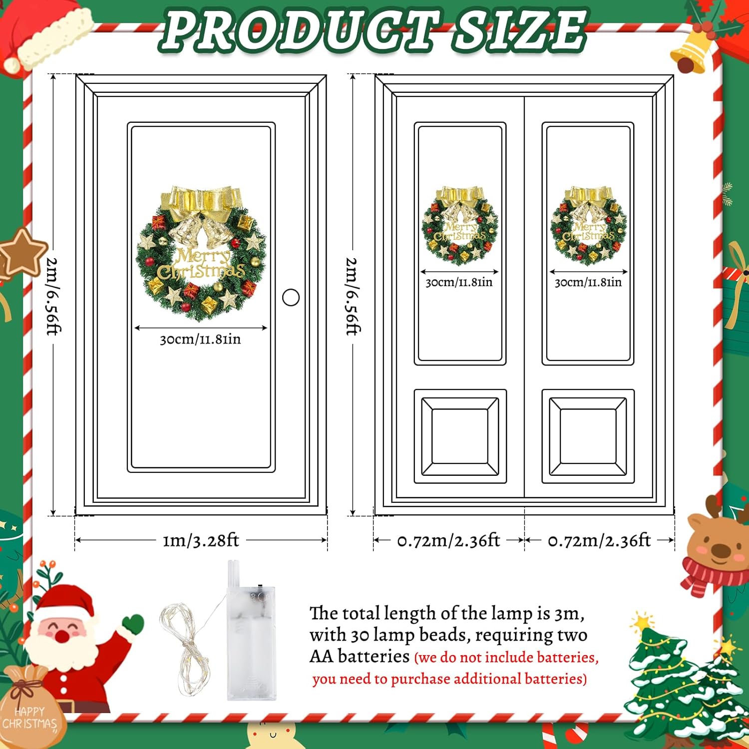 Ghirlanda Natalizia 30CM con LED Bianchi Caldi - immagine 6