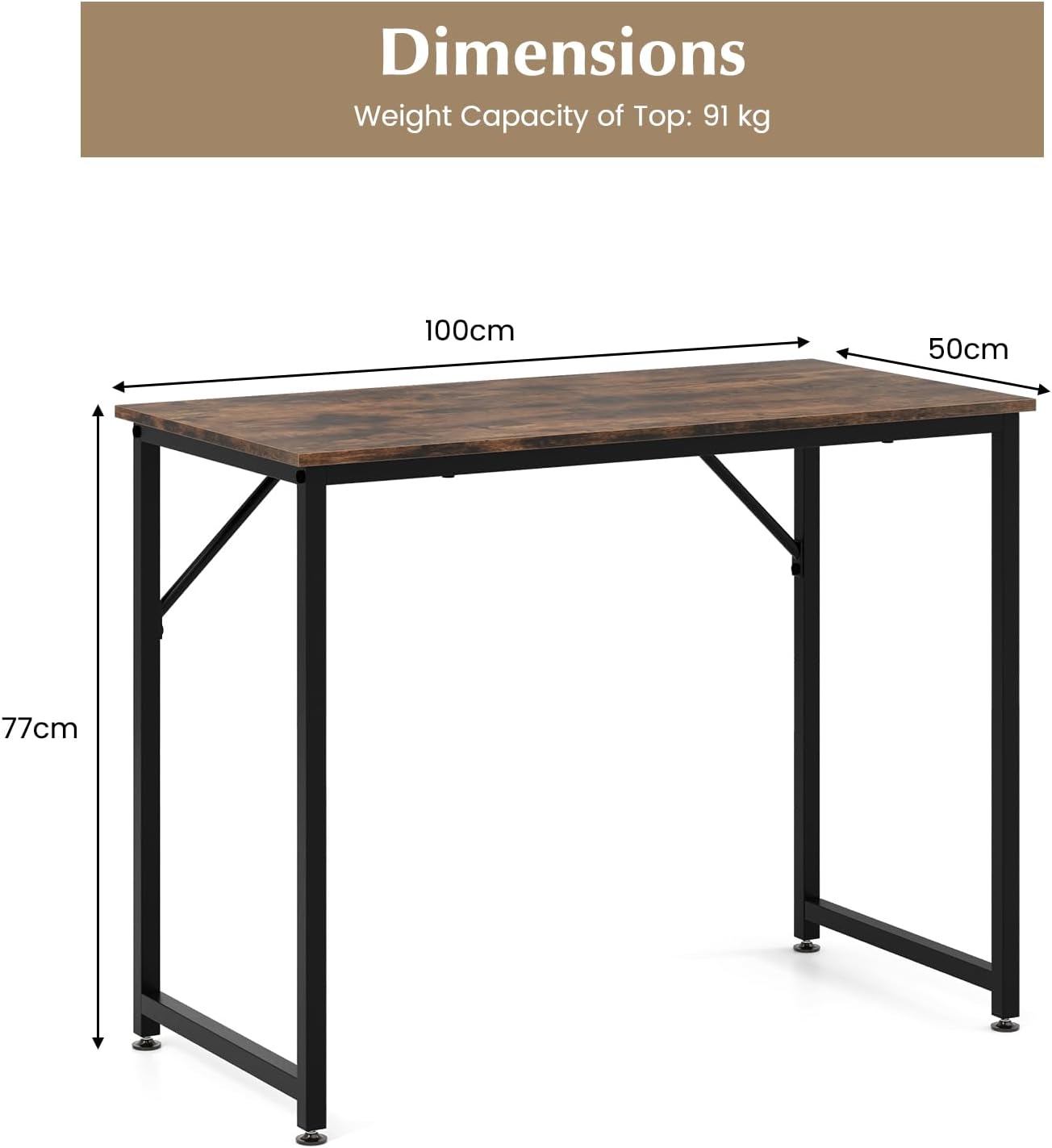 Fantask Scrivania da Ufficio 100cm, Marrone Rustico - immagine 2