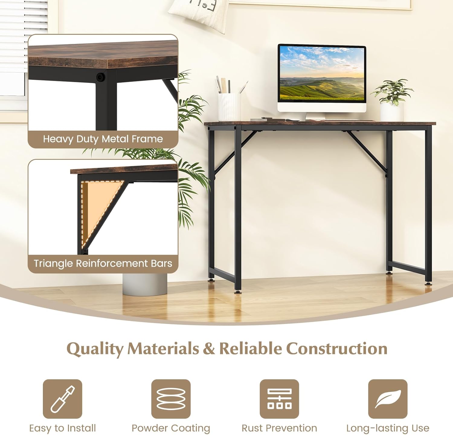 Fantask Scrivania da Ufficio 100cm, Marrone Rustico - immagine 3