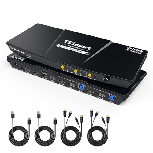 Tesmart Switch KVM HDMI DP USB 3.0 per 2 Monitor, 2 PC