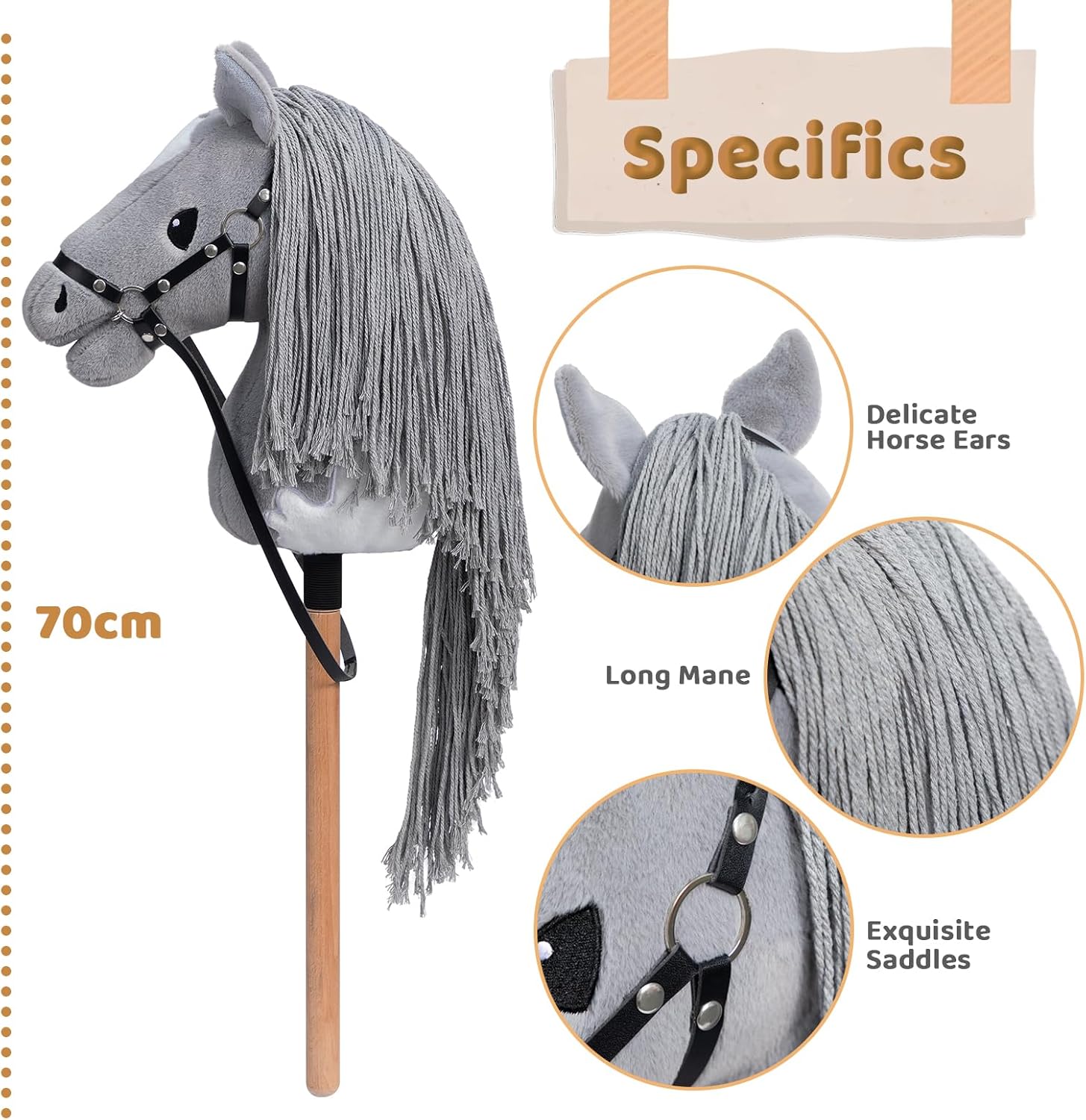 BEJOY Cavallo di Peluche per Hobby, Grigio/Bianco - immagine 2