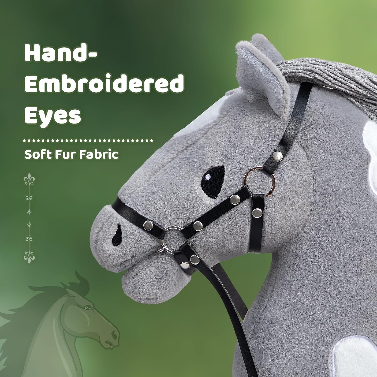 BEJOY Cavallo di Peluche per Hobby, Grigio/Bianco - immagine 3