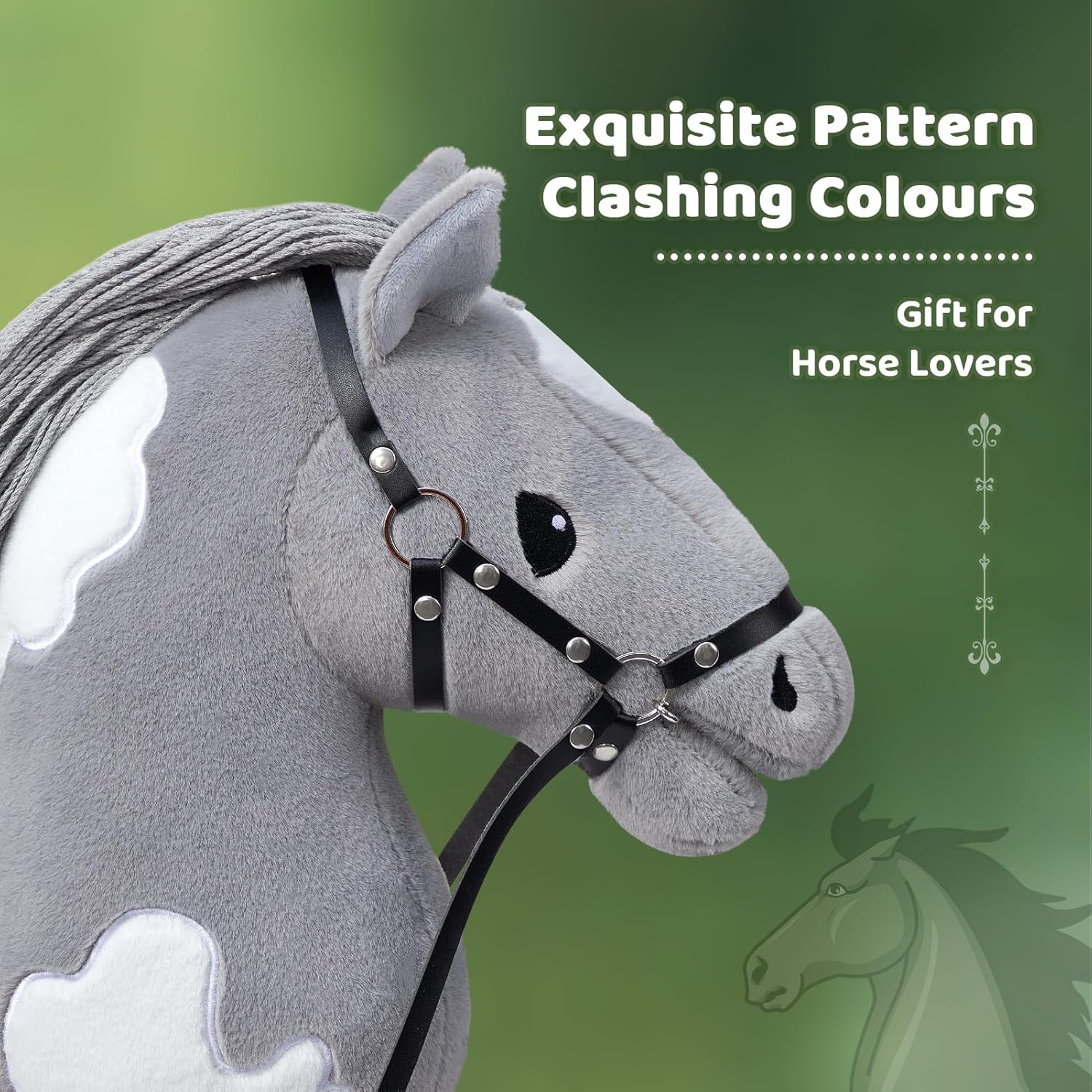 BEJOY Cavallo di Peluche per Hobby, Grigio/Bianco - immagine 4