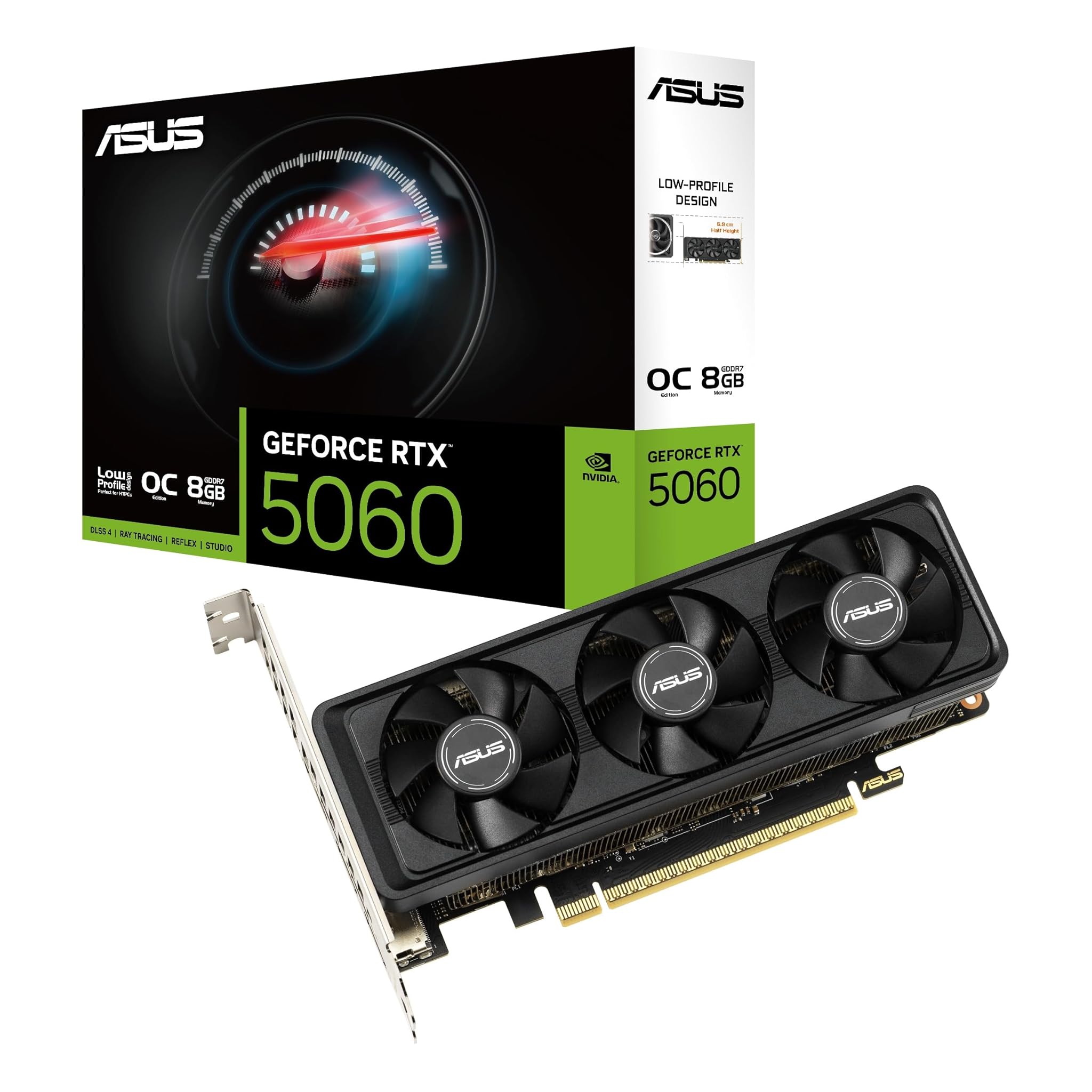 ASUS GeForce RTX5060 OC Edition, Scheda Grafica NVIDIA 8 GB GDDR7, 128 bit, PCIe 5.0, 2 HDMI 2.1, 1 DisplayPort 2.1, Tre Ventole Assiali, Software GPU Tweak III, Nera, RTX5060-O8G-LP-BRK